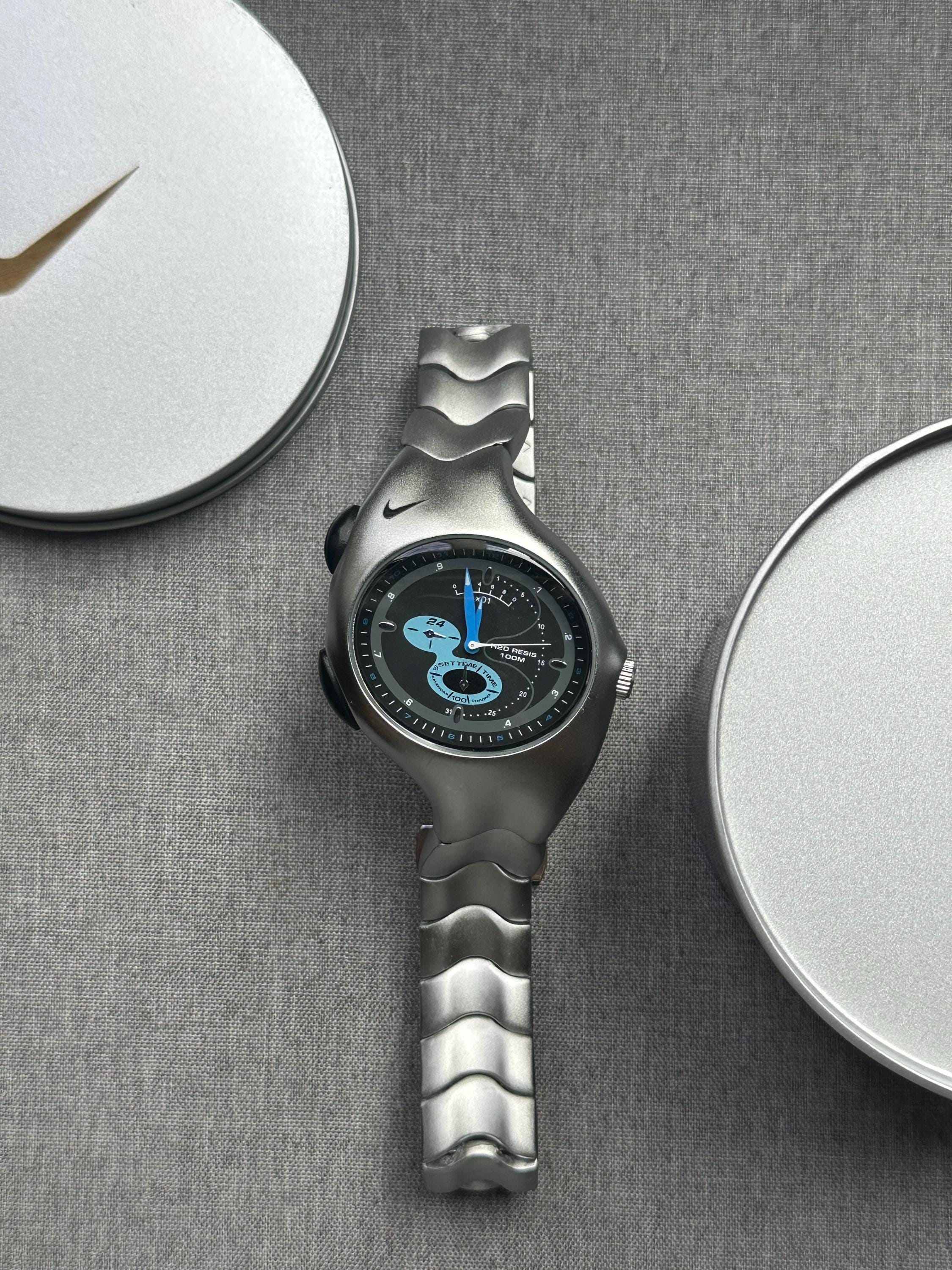 Nike Triax Chronograph Watch Matte Silver with Black Blue Dial