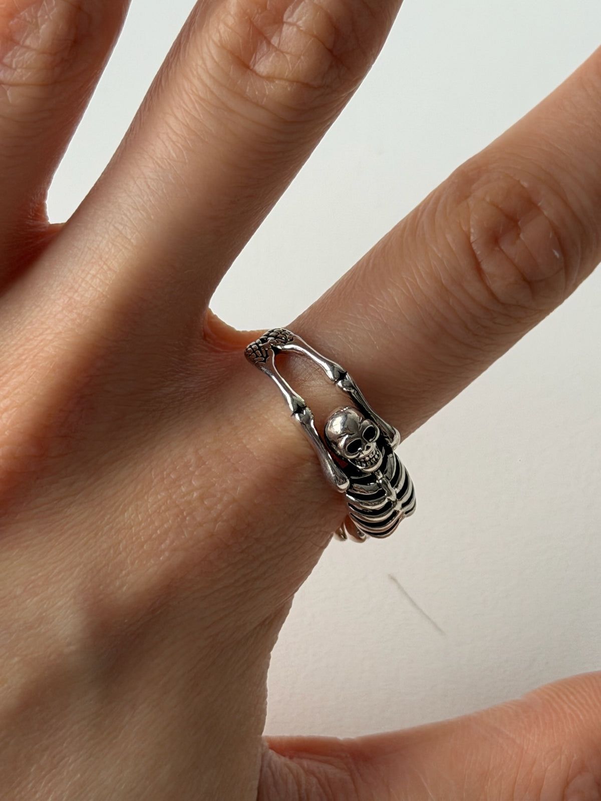 Vintage Skeleton Ring – Adjustable Silver Punk Gothic Bone Ring