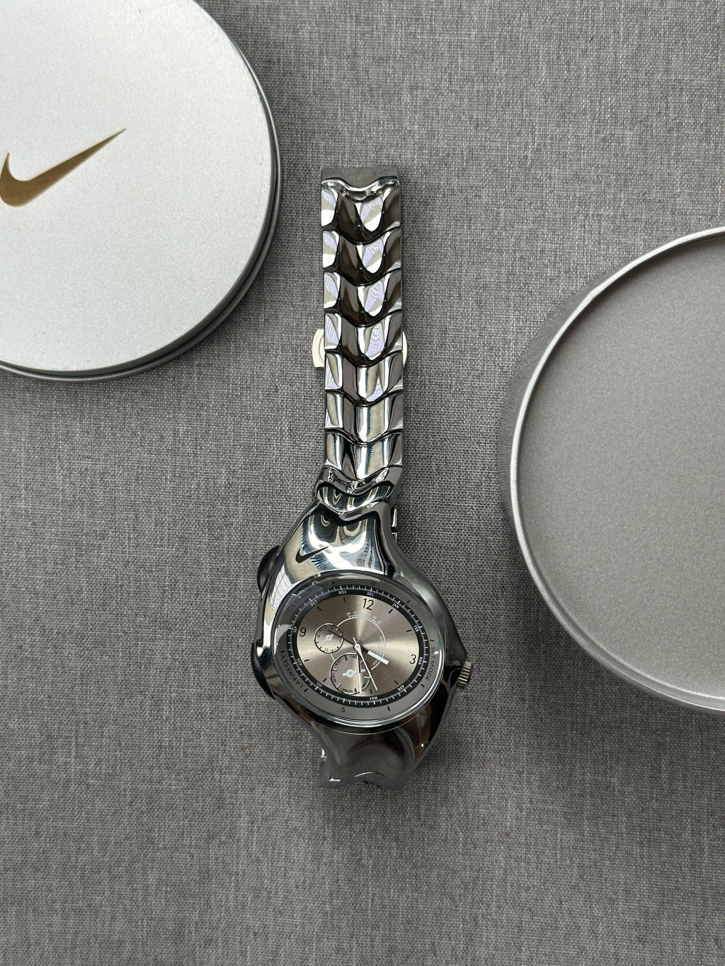 Nike Triax Chronograph Watch Silver on silver dial – Vintage Stainless Steel Sports Watch, Rare Collectible Timepiece