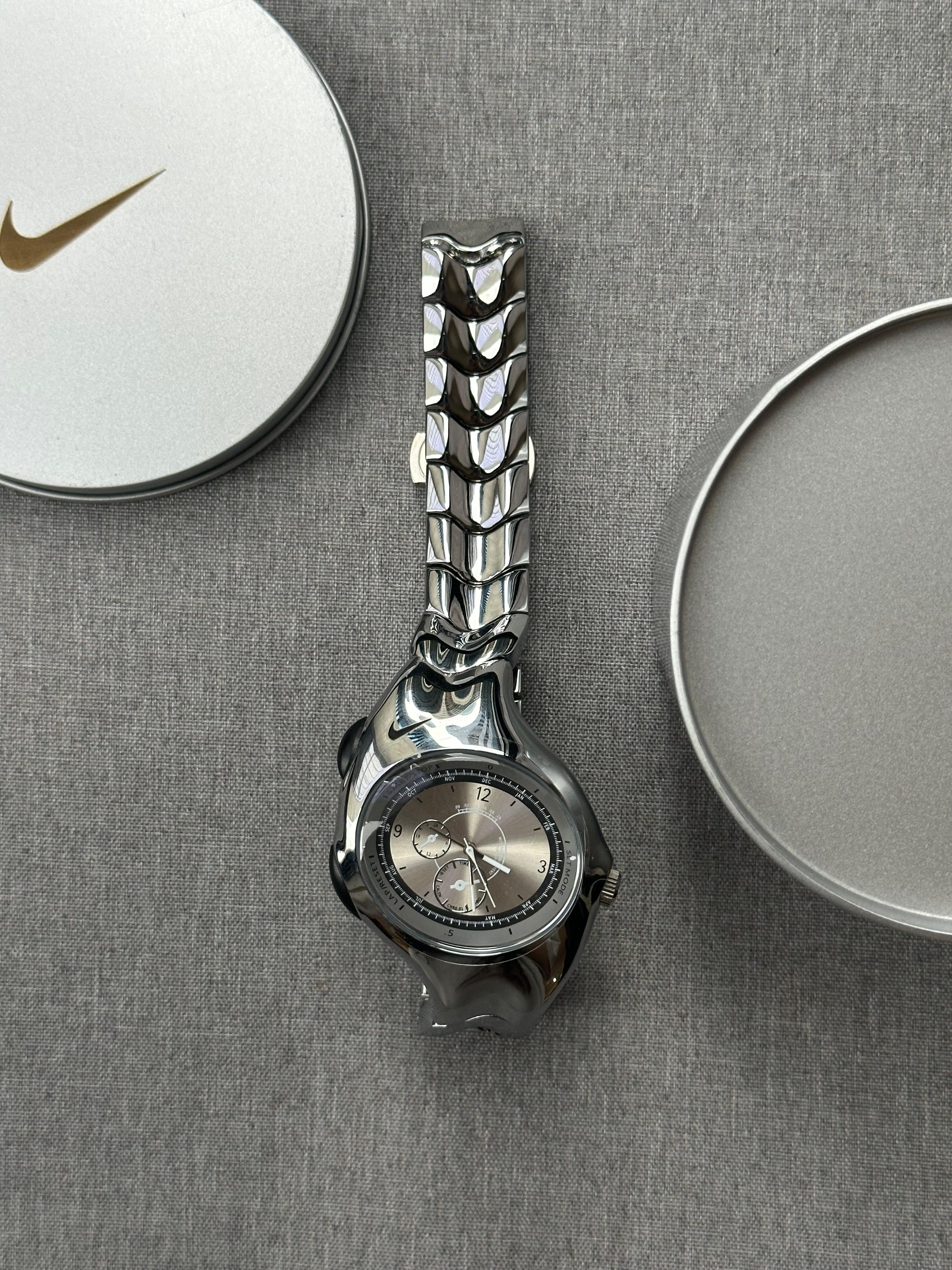 Nike Triax Chronograph Watch Silver on silver dial – Vintage Stainless Steel Sports Watch, Rare Collectible Timepiece