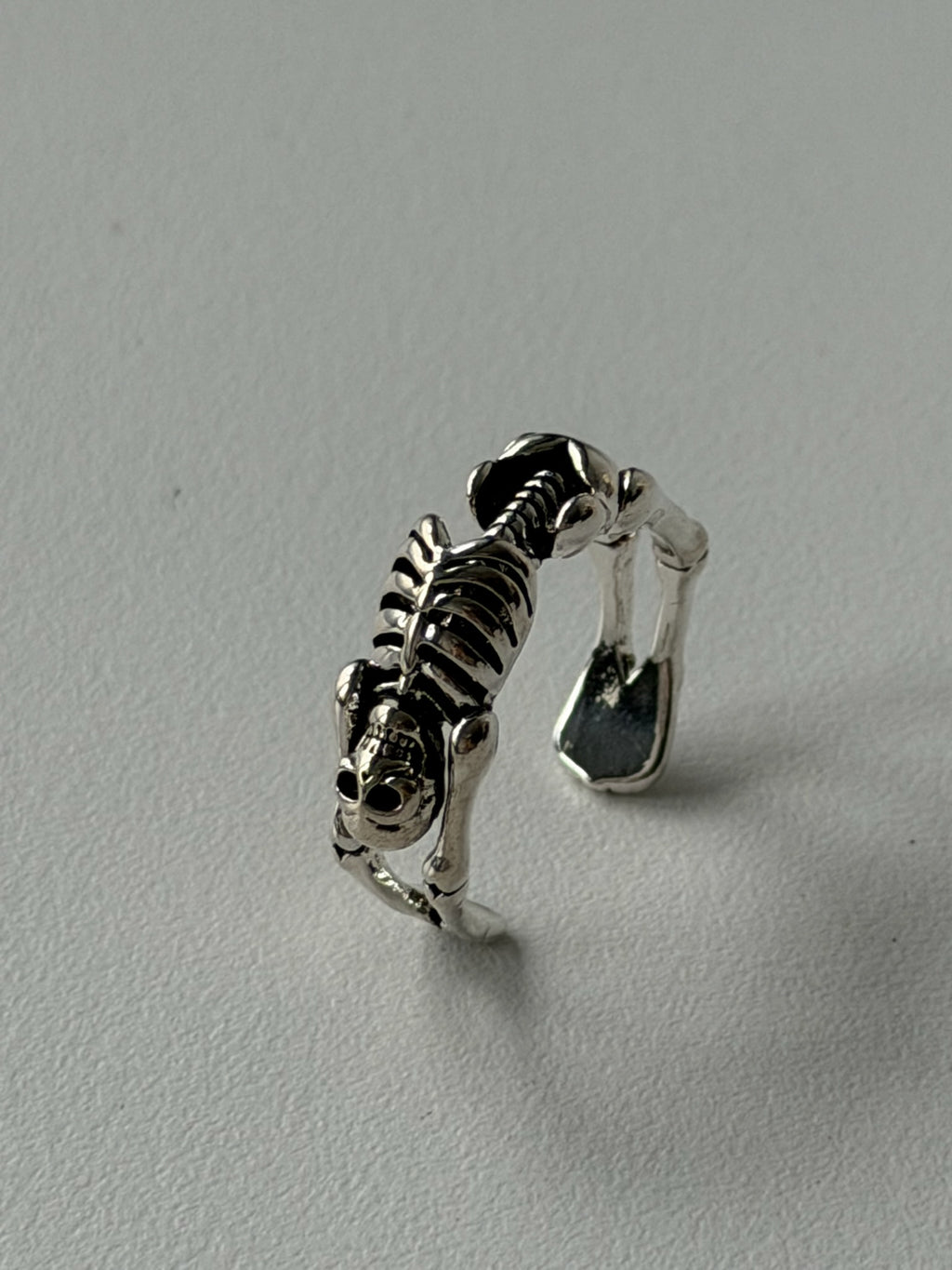 Vintage Skeleton Ring – Adjustable Silver Punk Gothic Bone Ring
