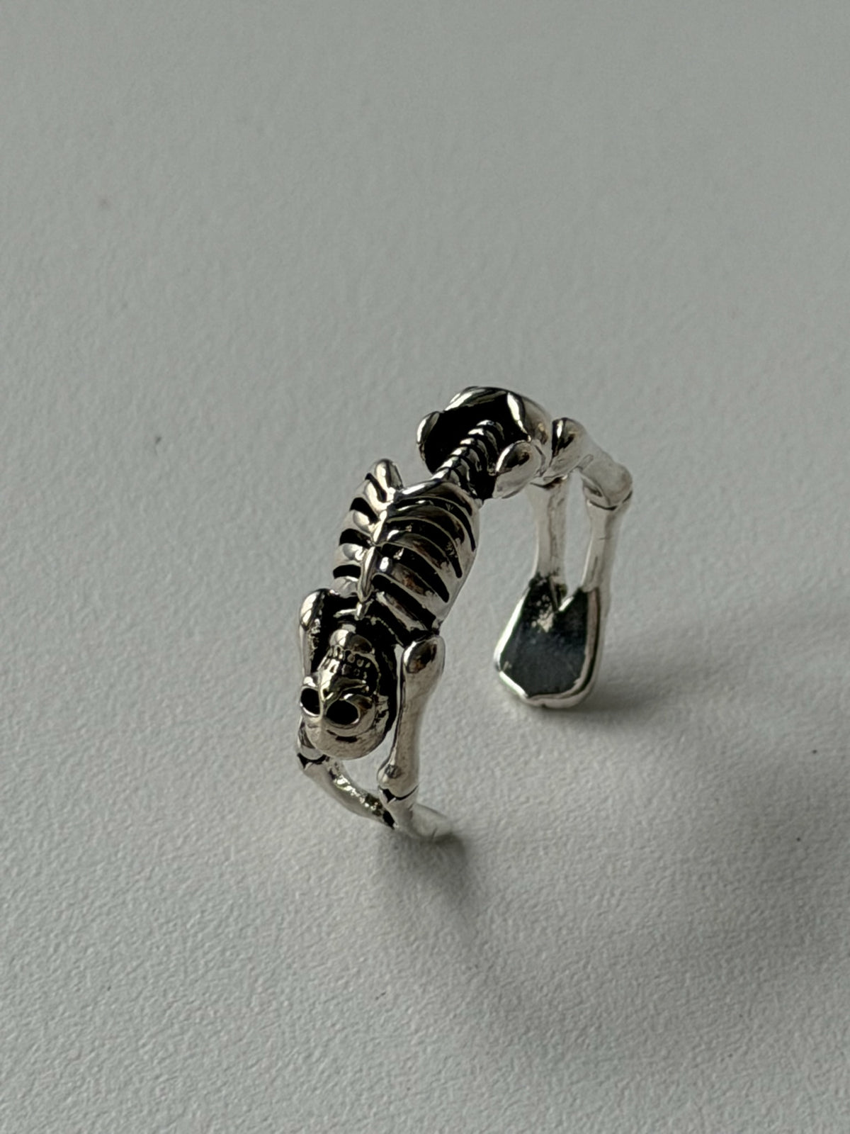 Vintage Skeleton Ring – Adjustable Silver Punk Gothic Bone Ring