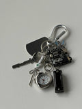 Retro Multi-Charm Keychain – Pocket Watch, Guitar Pick & Tech Hardware Bag Charm