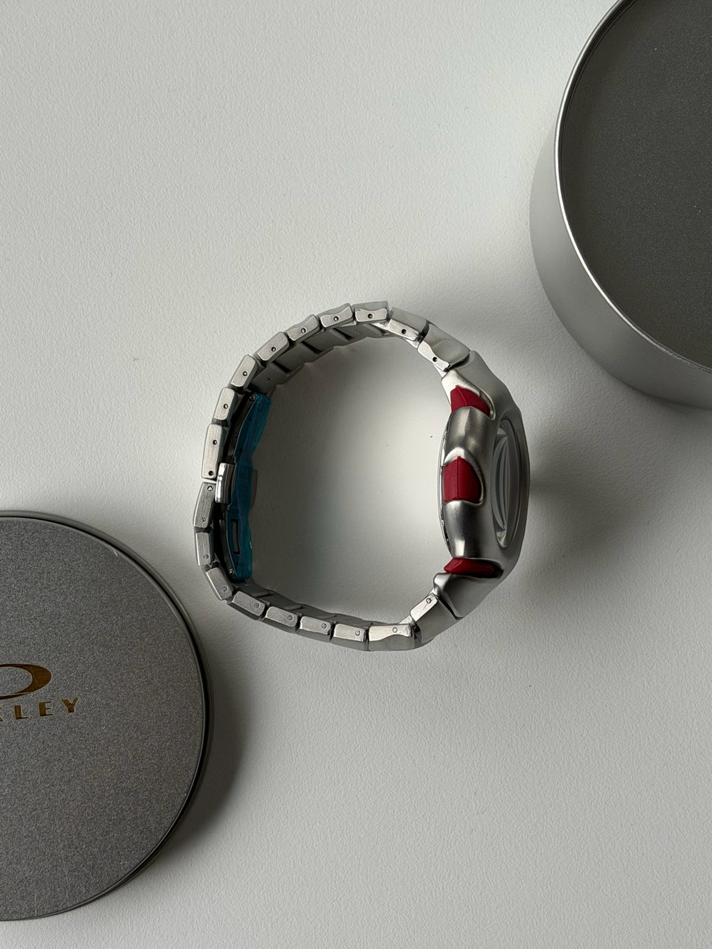 Oakley Blade Watch – Red dial Silver Matte Stainless Steel, Swiss Movement, Collectible Men’s Watch