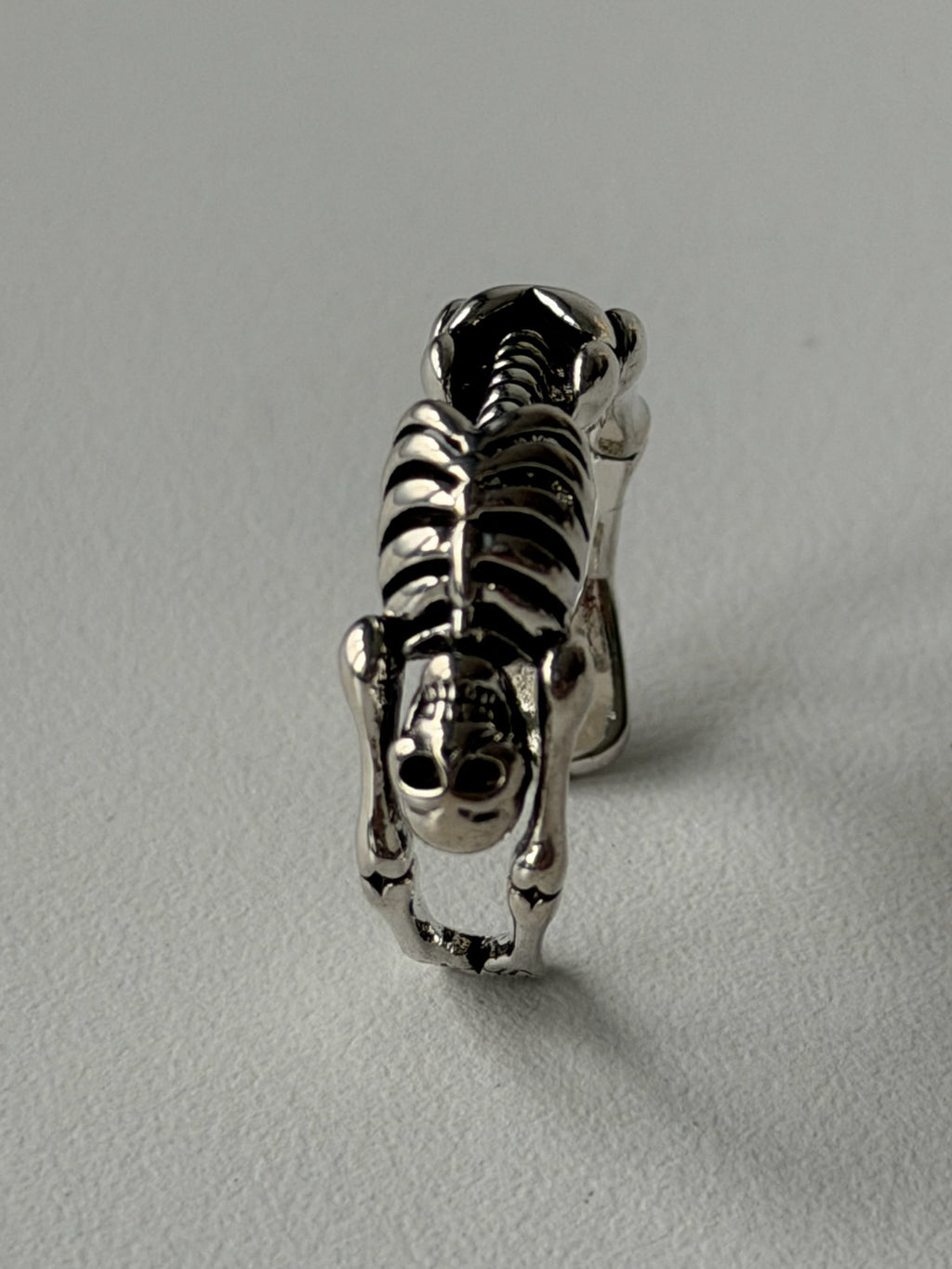 Vintage Skeleton Ring – Adjustable Silver Punk Gothic Bone Ring