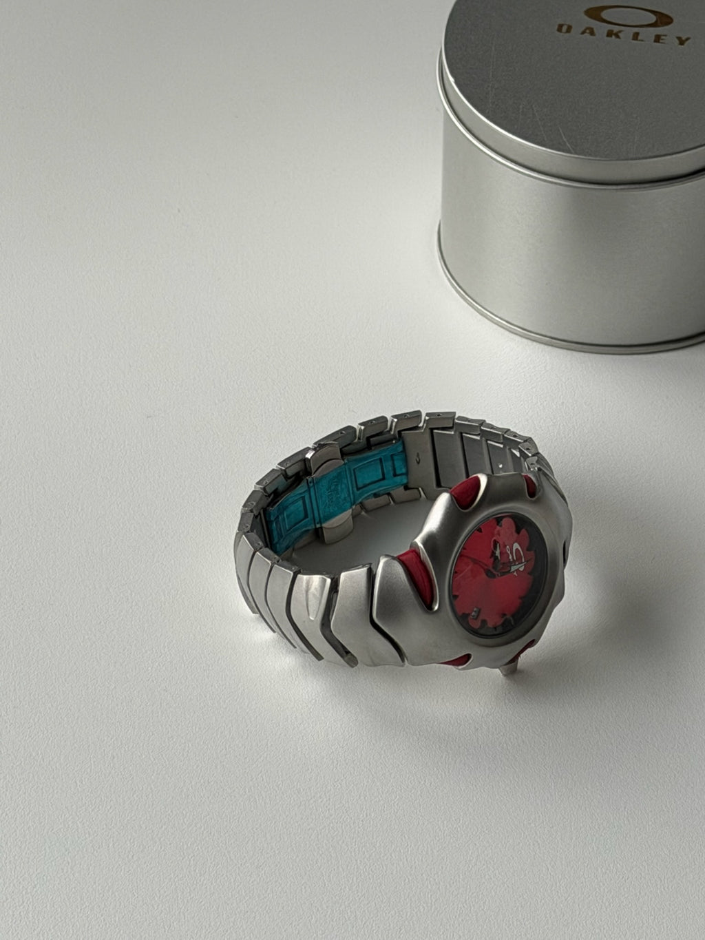 Oakley Blade Watch – Red dial Silver Matte Stainless Steel, Swiss Movement, Collectible Men’s Watch