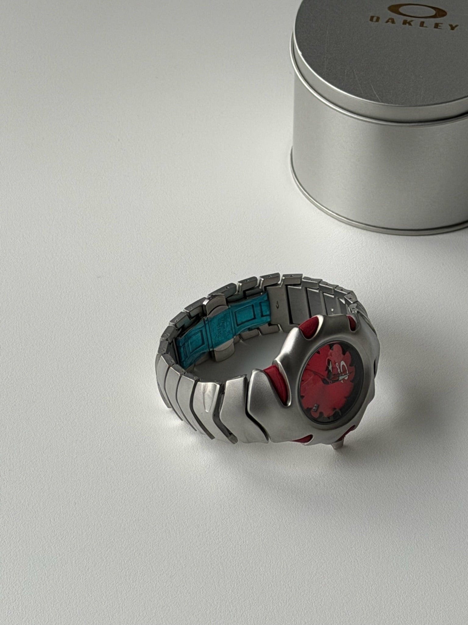Oakley Blade Watch – Red dial Silver Matte Stainless Steel, Swiss Movement, Collectible Men’s Watch