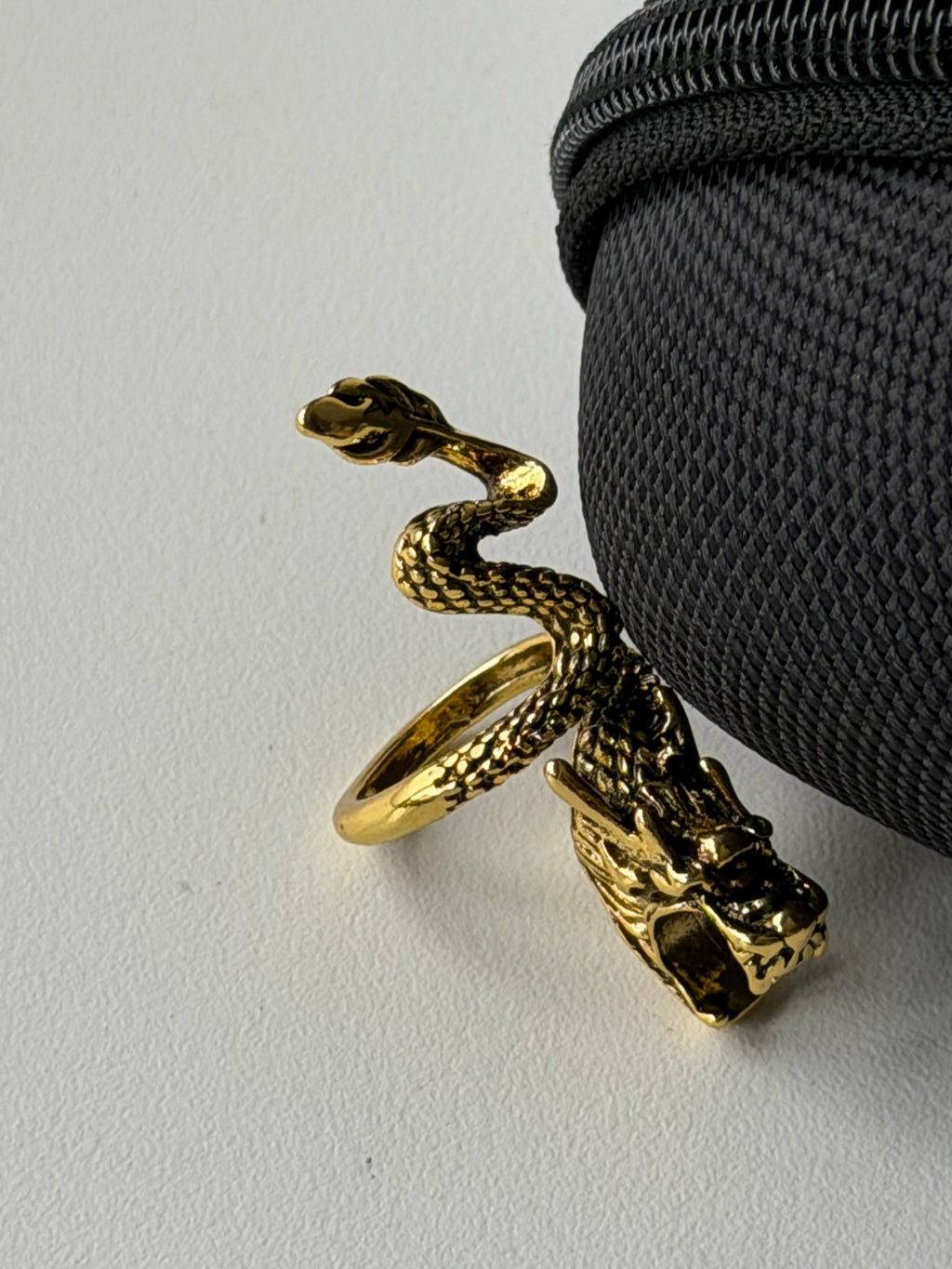 Vintage Dragon Cigarette Holder Ring – Antique Gold Adjustable Statement Ring