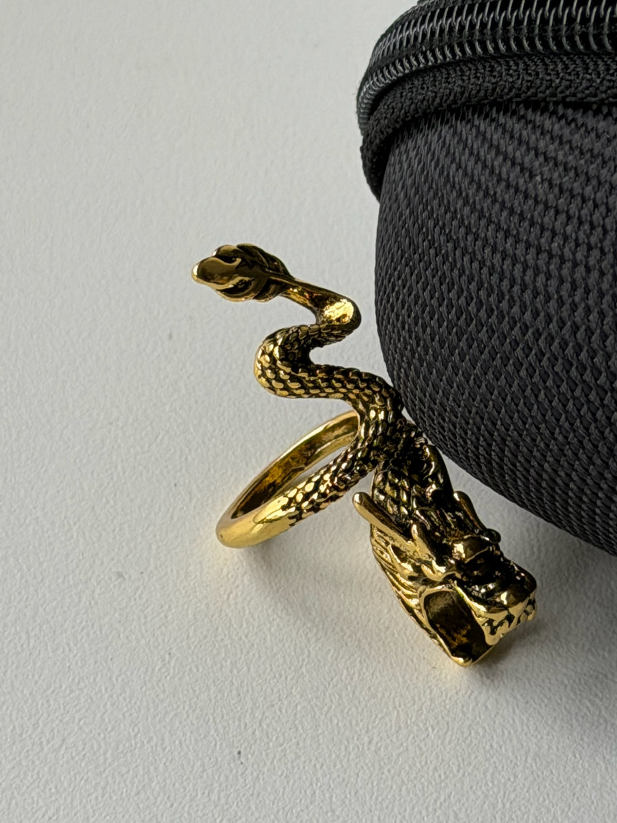 Vintage Dragon Cigarette Holder Ring – Antique Gold Adjustable Statement Ring