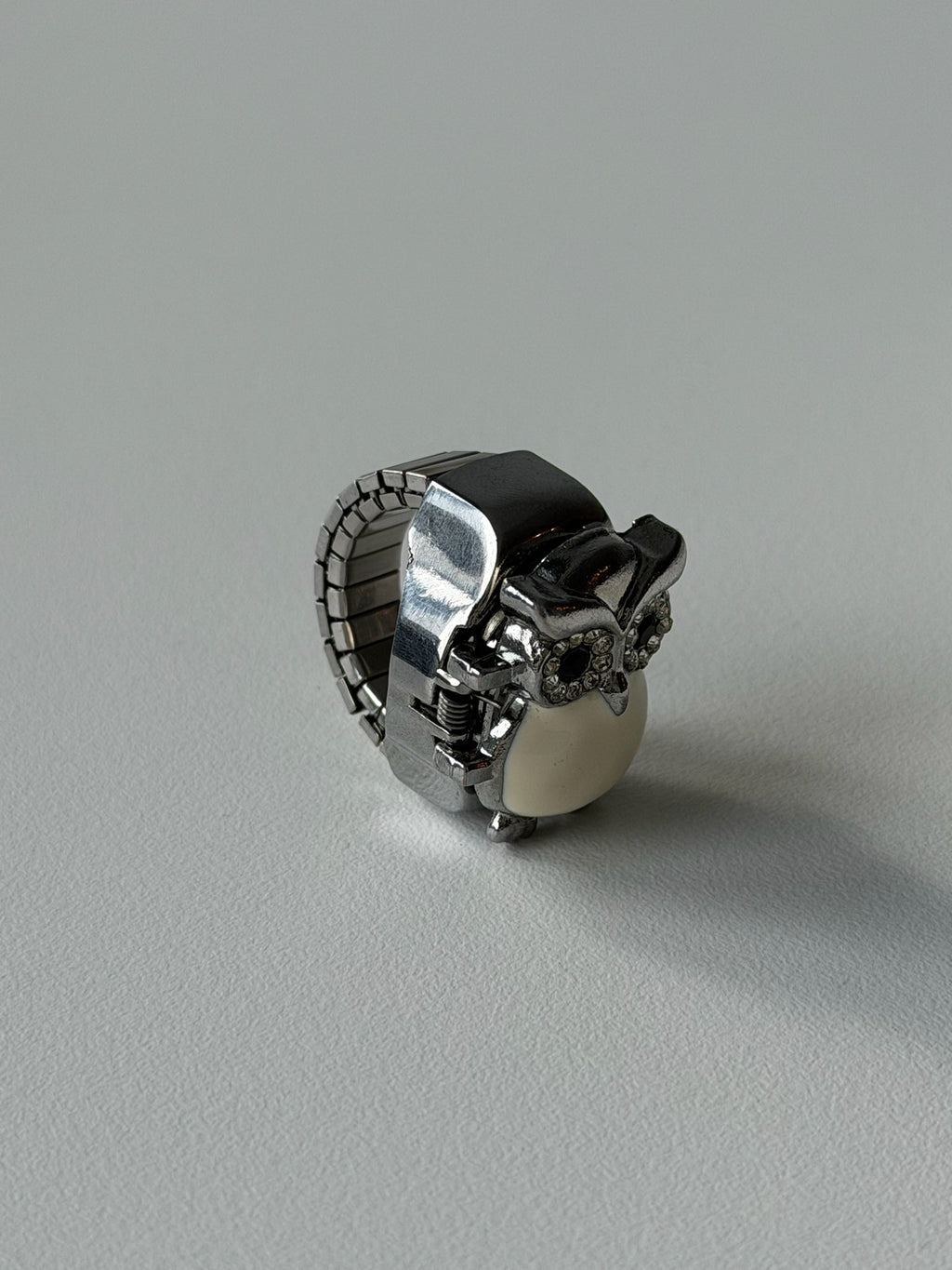Moonlit Owl Ring Watch – Crystal Owl Adjustable Finger Watch | Vintage Y2K Statement Jewellery
