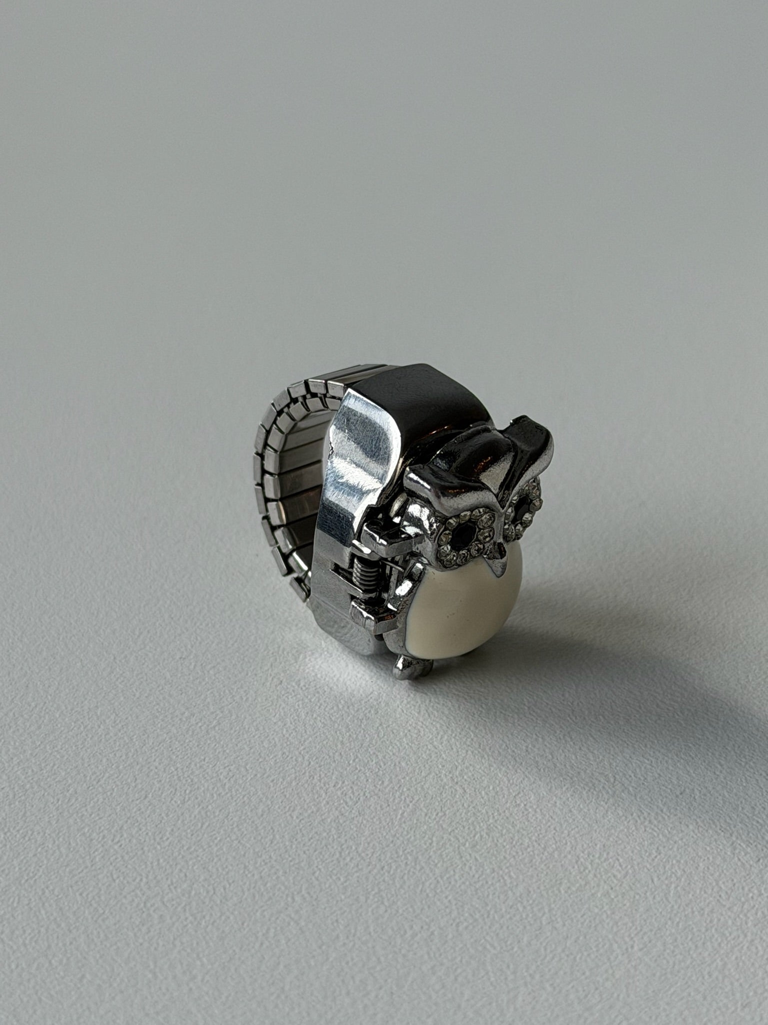 Moonlit Owl Ring Watch – Crystal Owl Adjustable Finger Watch | Vintage Y2K Statement Jewellery
