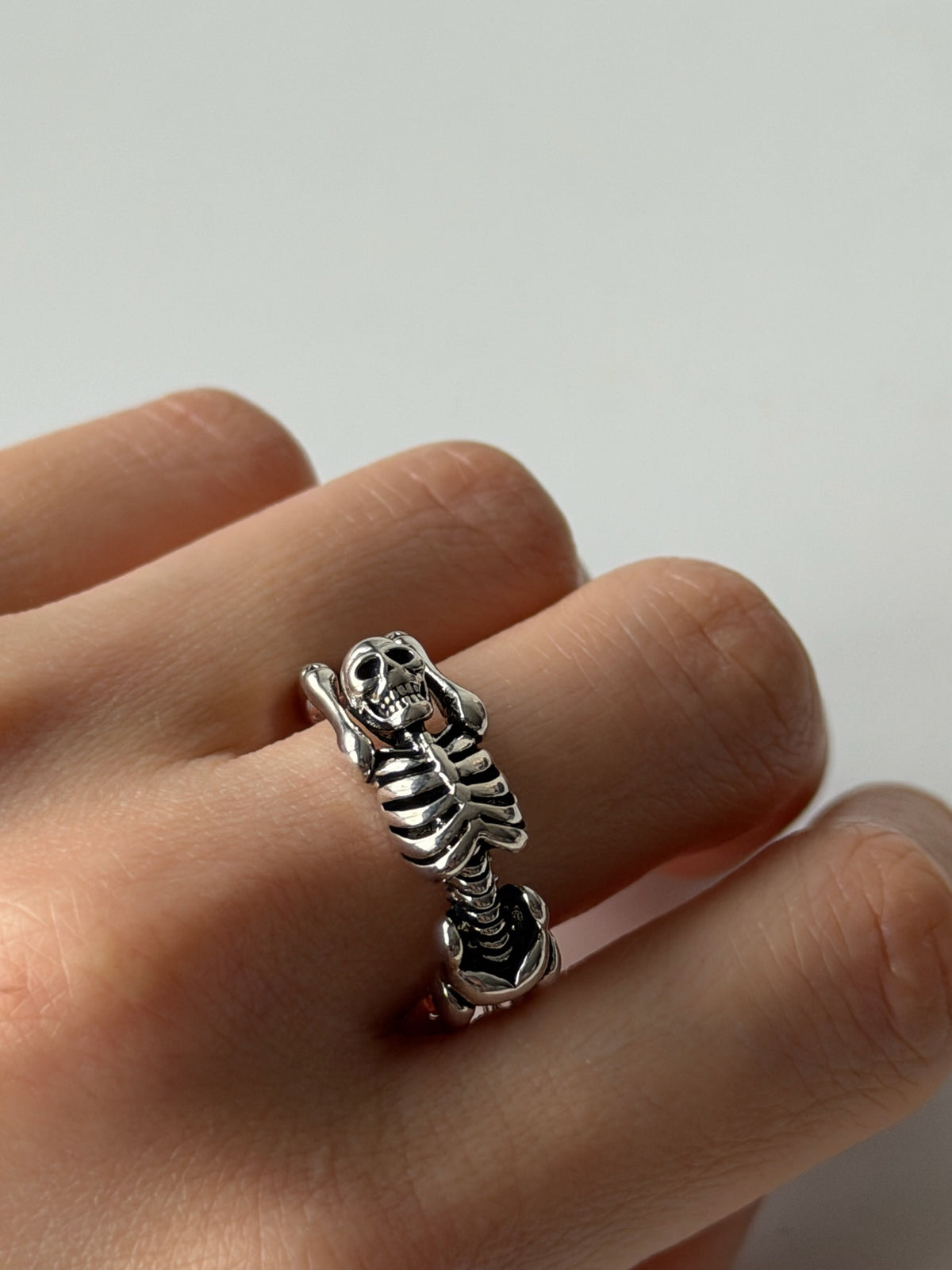 Vintage Skeleton Ring – Adjustable Silver Punk Gothic Bone Ring