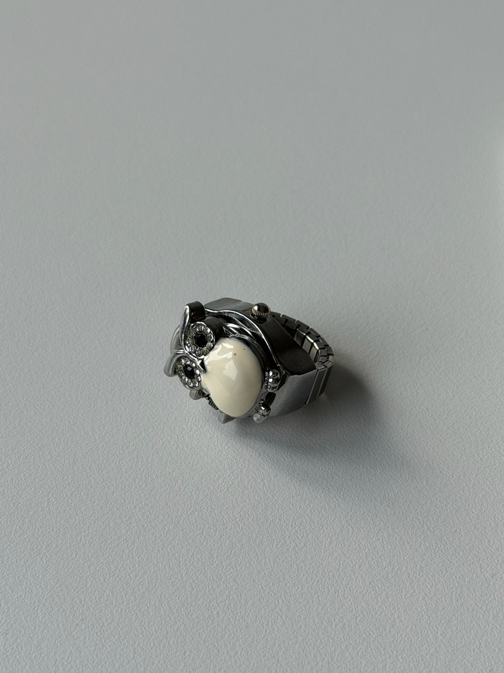 Moonlit Owl Ring Watch – Crystal Owl Adjustable Finger Watch | Vintage Y2K Statement Jewellery