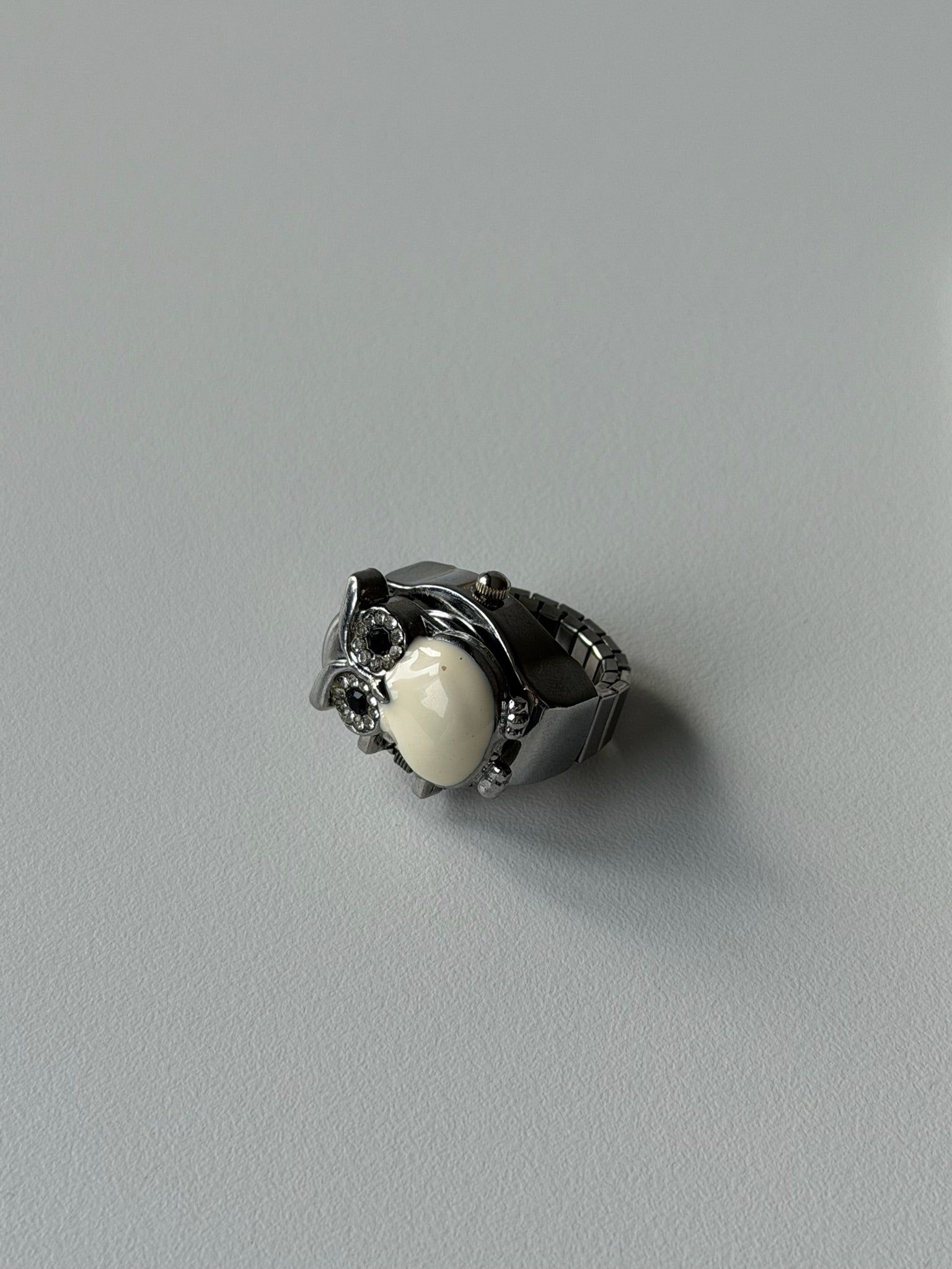 Moonlit Owl Ring Watch – Crystal Owl Adjustable Finger Watch | Vintage Y2K Statement Jewellery
