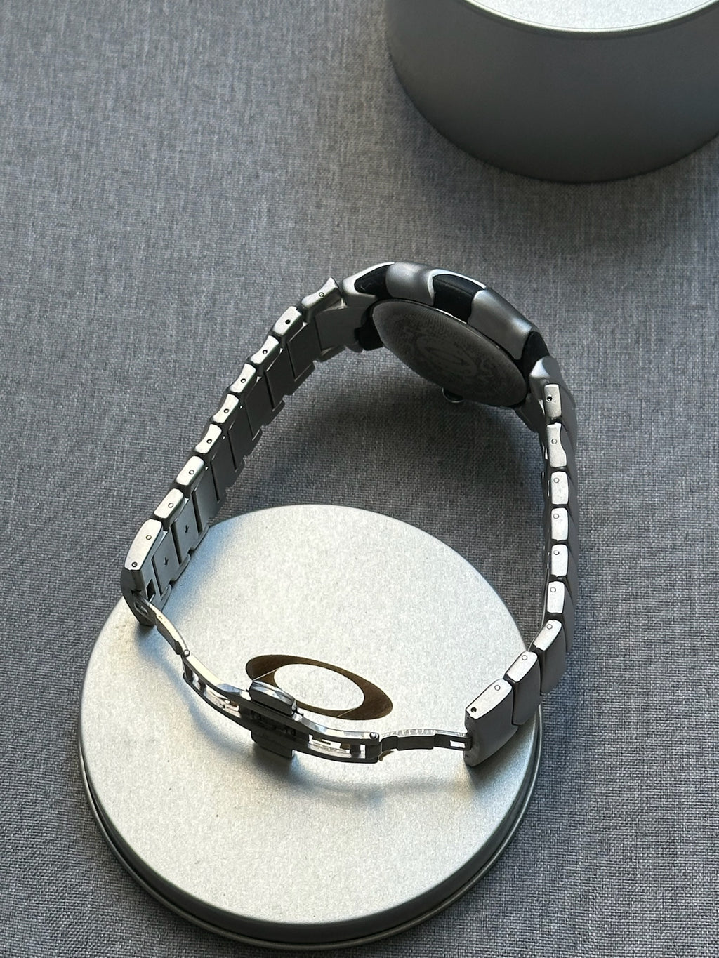 Oakley Blade Watch: Silver Brushed Stainless Steel with Blue Dial, Swiss Movement