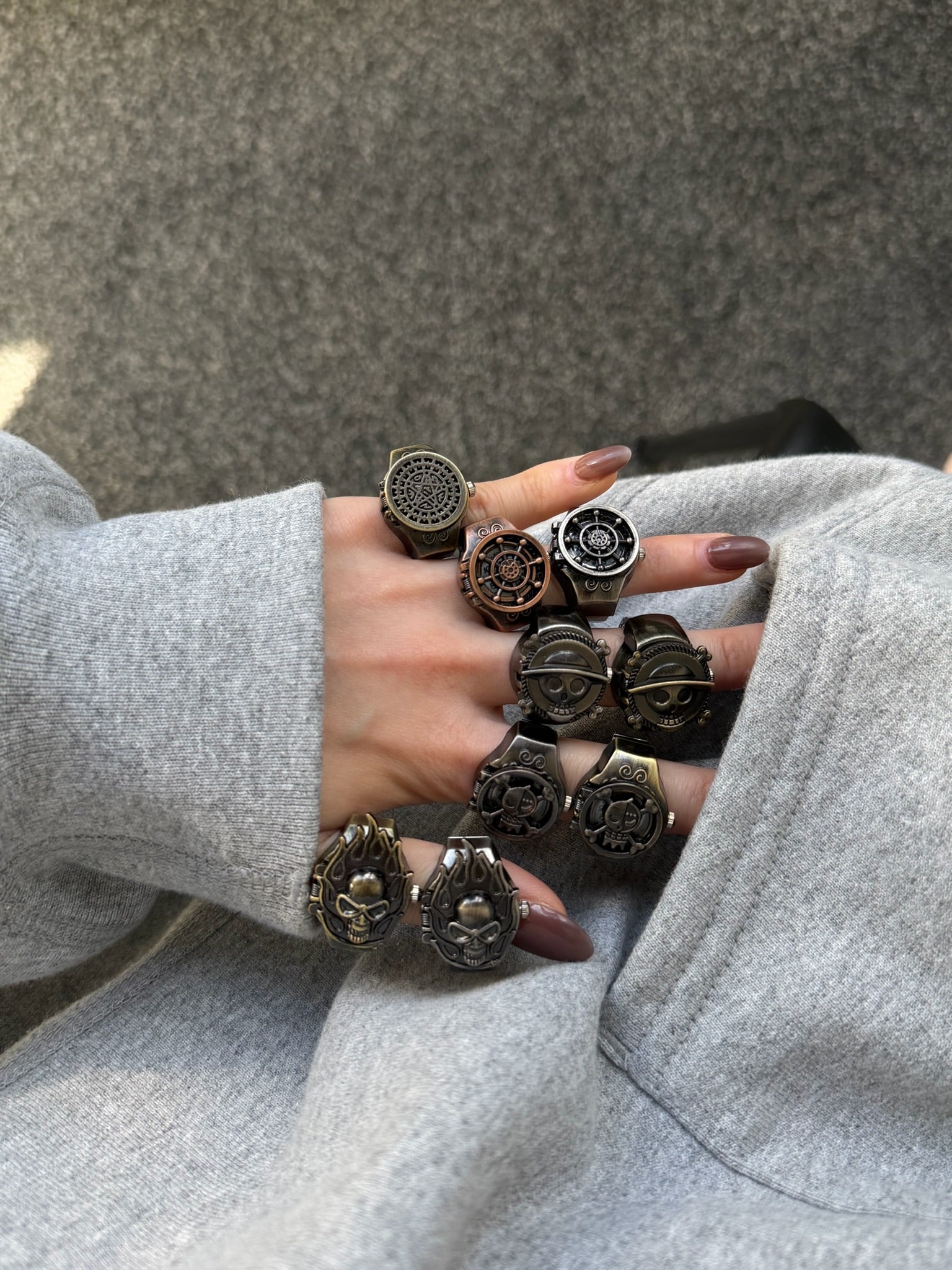 One Piece Inspired Secret Ring Watch – Adjustable Pirate Skull Finger Watch | Vintage Anime Collectible Jewellery