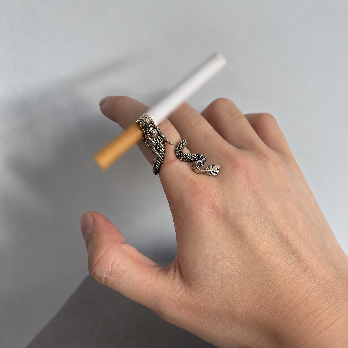 Vintage Dragon Cigarette Holder Ring – Antique Gold Adjustable Statement Ring