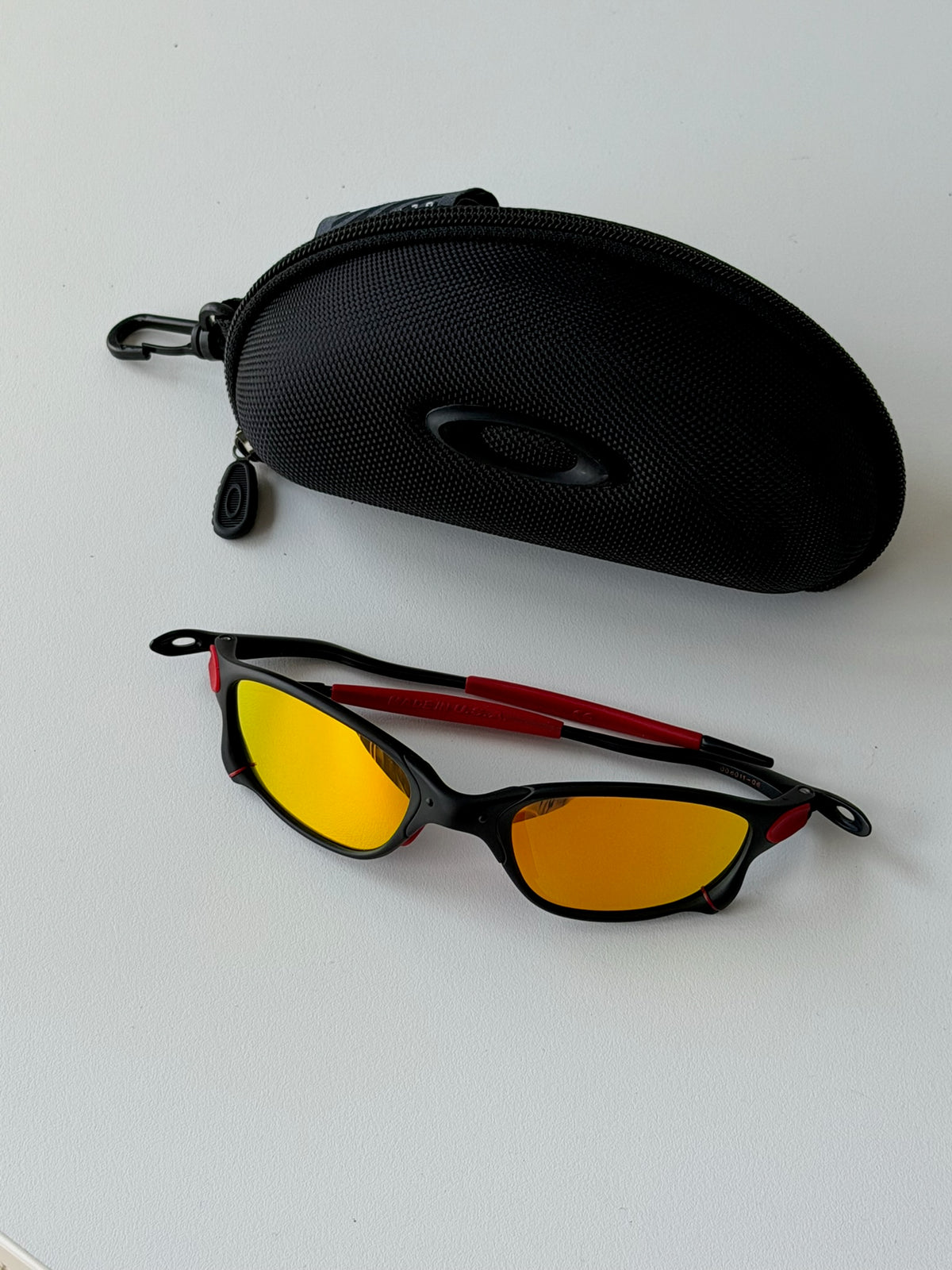 Vintage Oakley Juliet 2.0 – Black & Red Frame / Fire Orange Mirror Lens