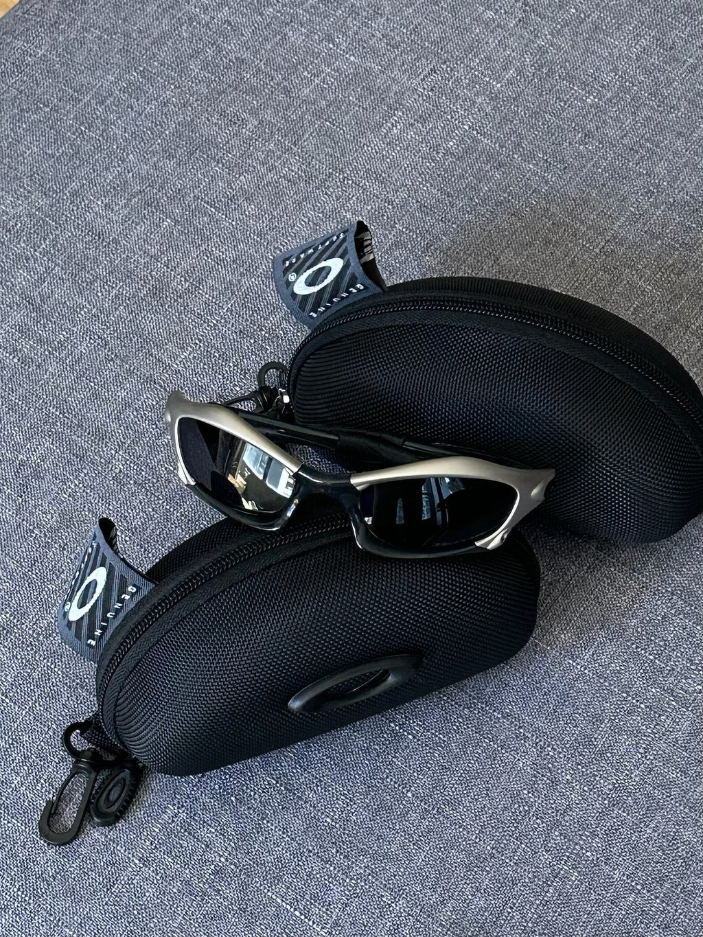 Vintage Oakley Sunglasses: Polished SILVER Frame, Black Lenses - Vintage Collectible