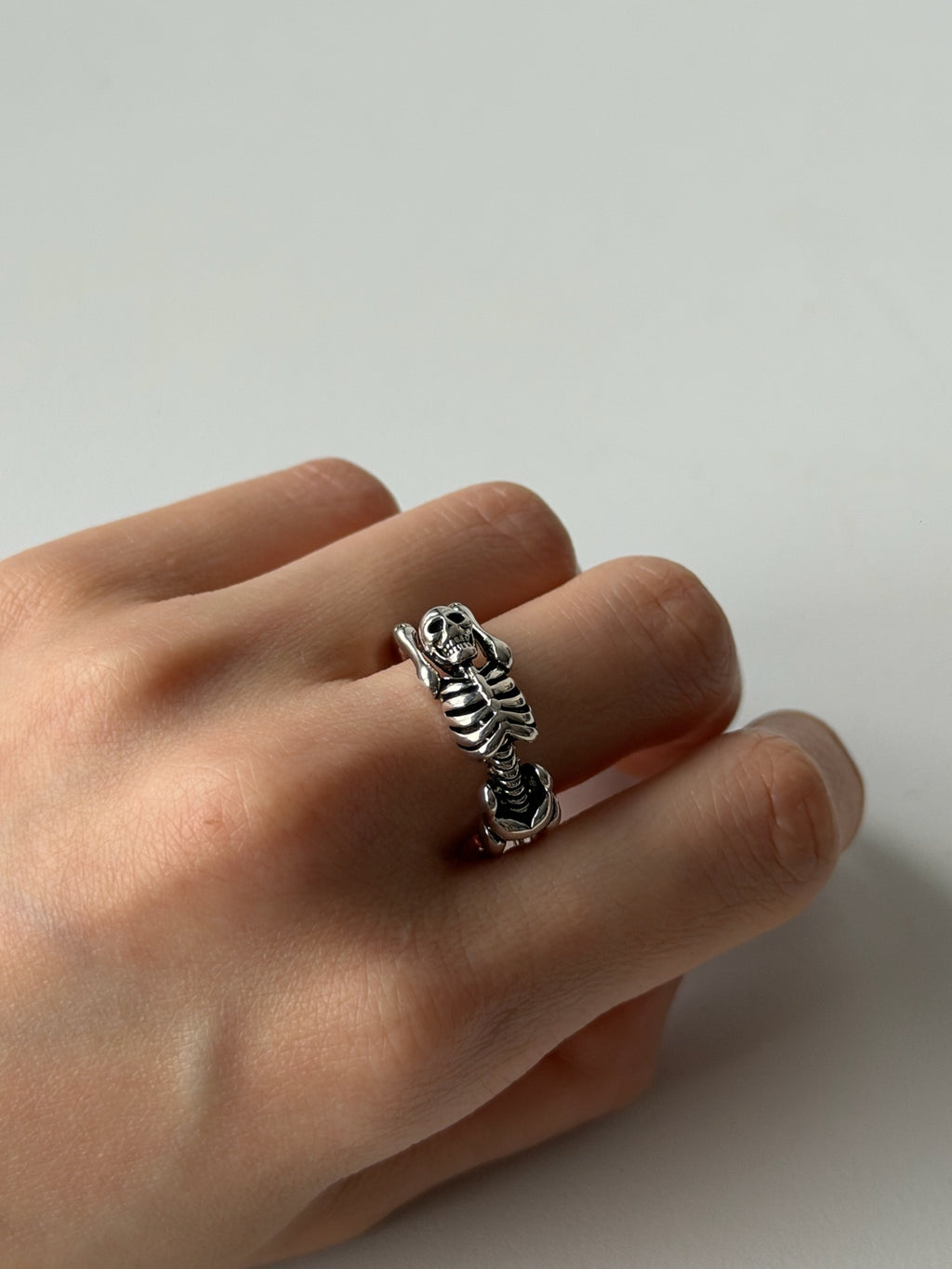 Vintage Skeleton Ring – Adjustable Silver Punk Gothic Bone Ring