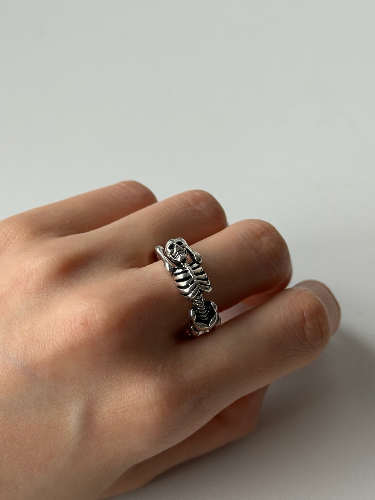 Vintage Skeleton Ring – Adjustable Silver Punk Gothic Bone Ring