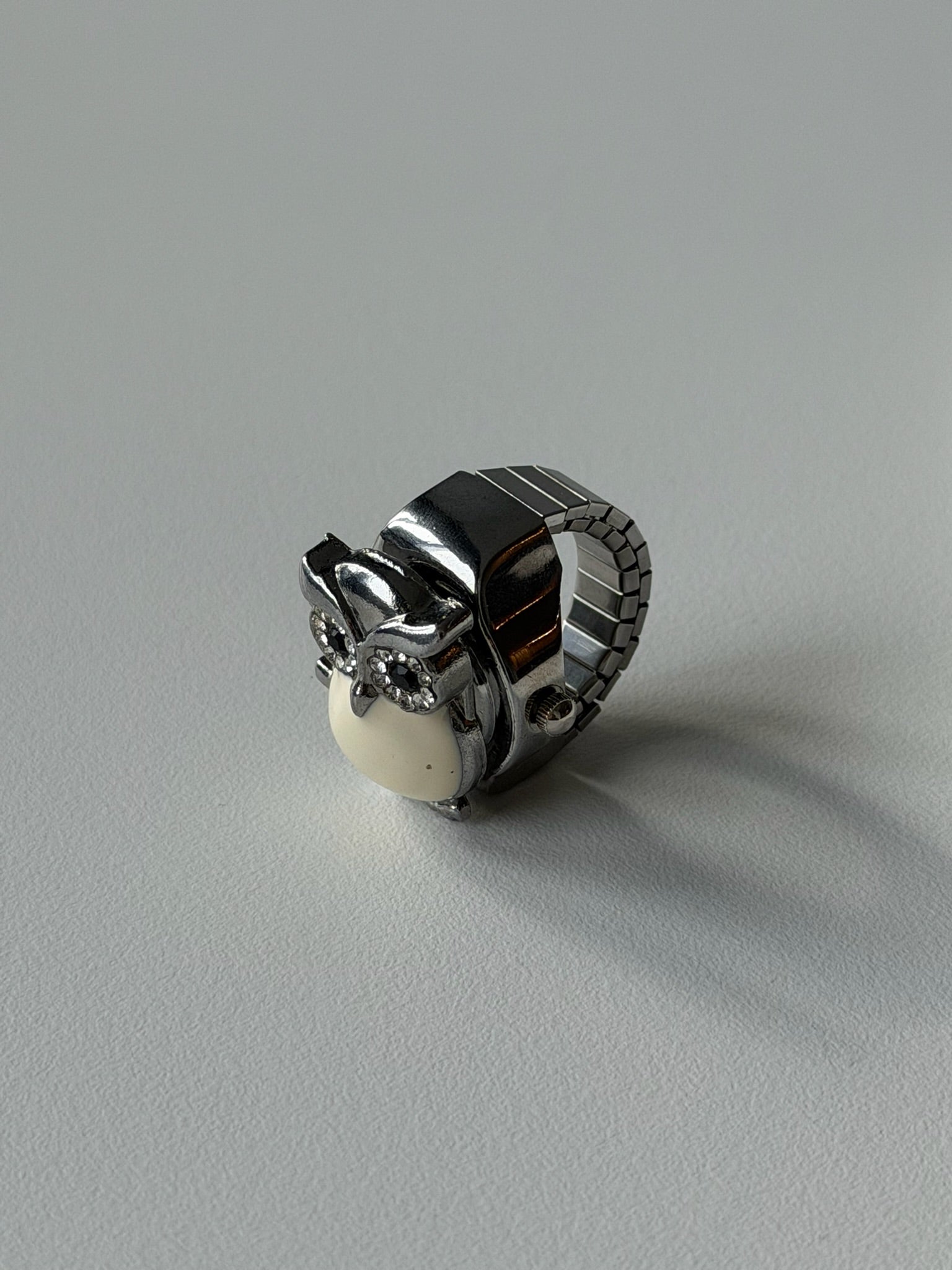 Moonlit Owl Ring Watch – Crystal Owl Adjustable Finger Watch | Vintage Y2K Statement Jewellery