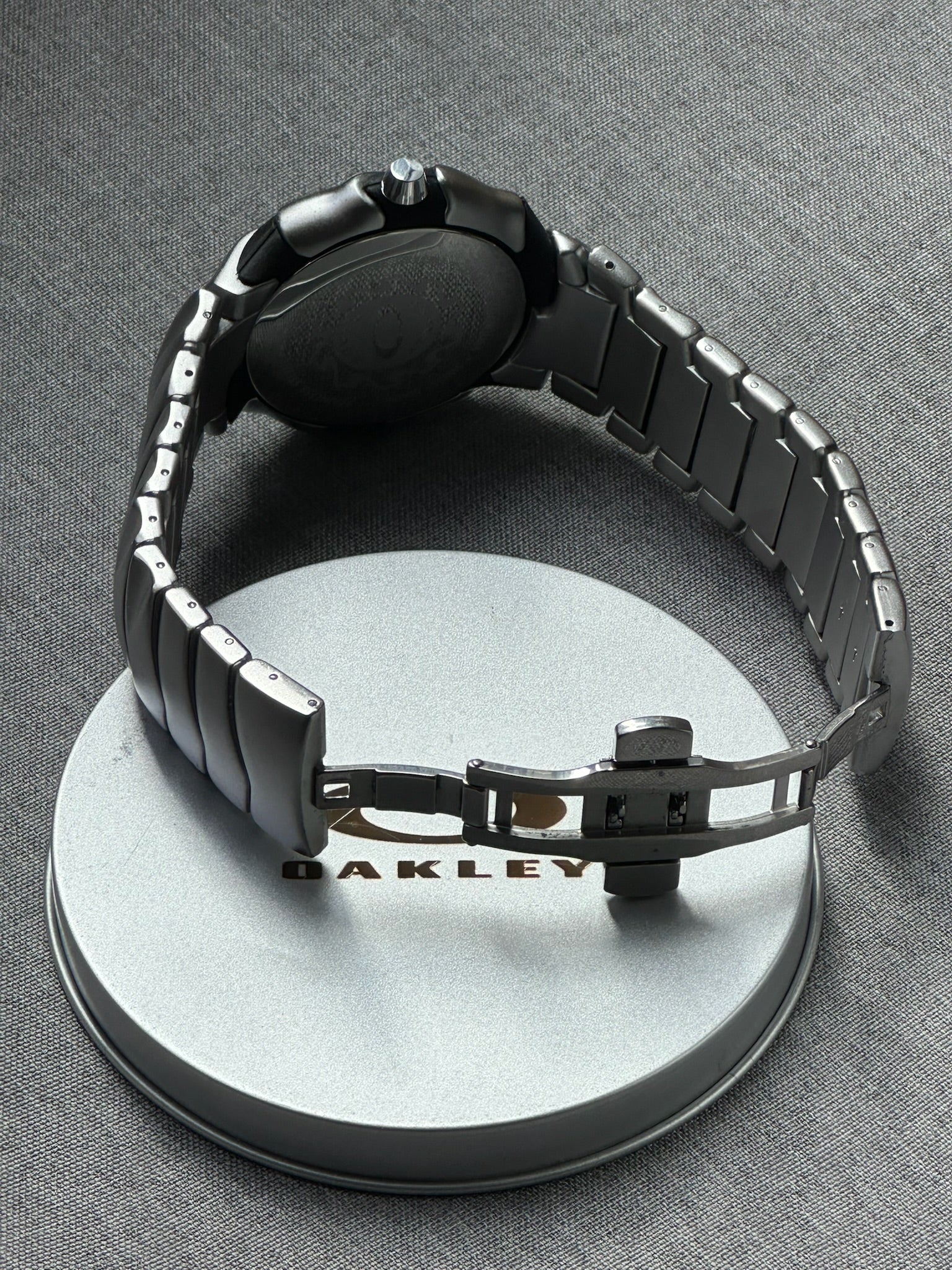 Oakley Blade Watch: Silver Brushed Stainless Steel with Yellow Dial, Swiss Movement