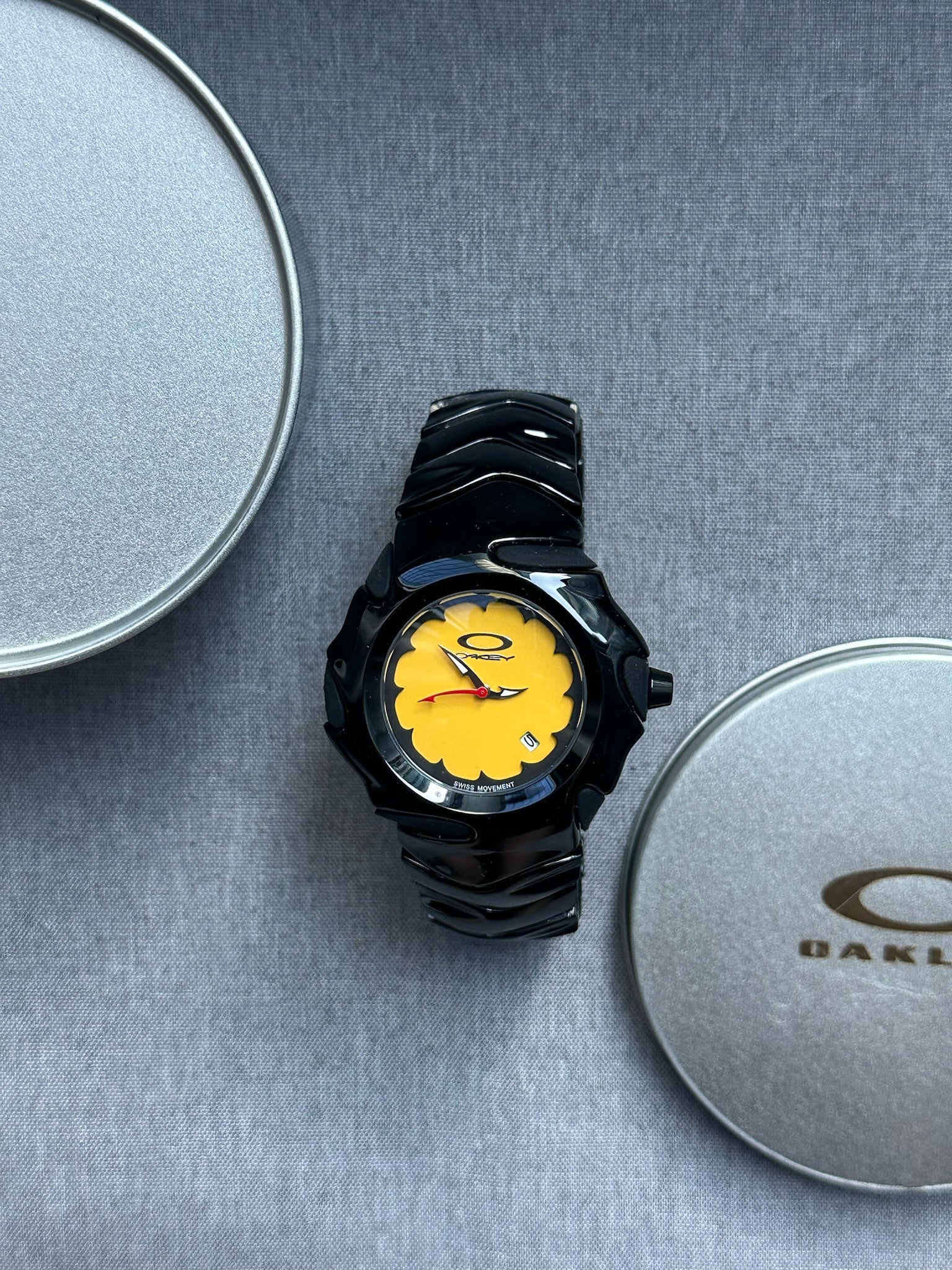 Oakley Blade Watch – Bright Yellow dial Black SHINY Stainless Steel, Swiss Movement, Collectible Men’s Watch