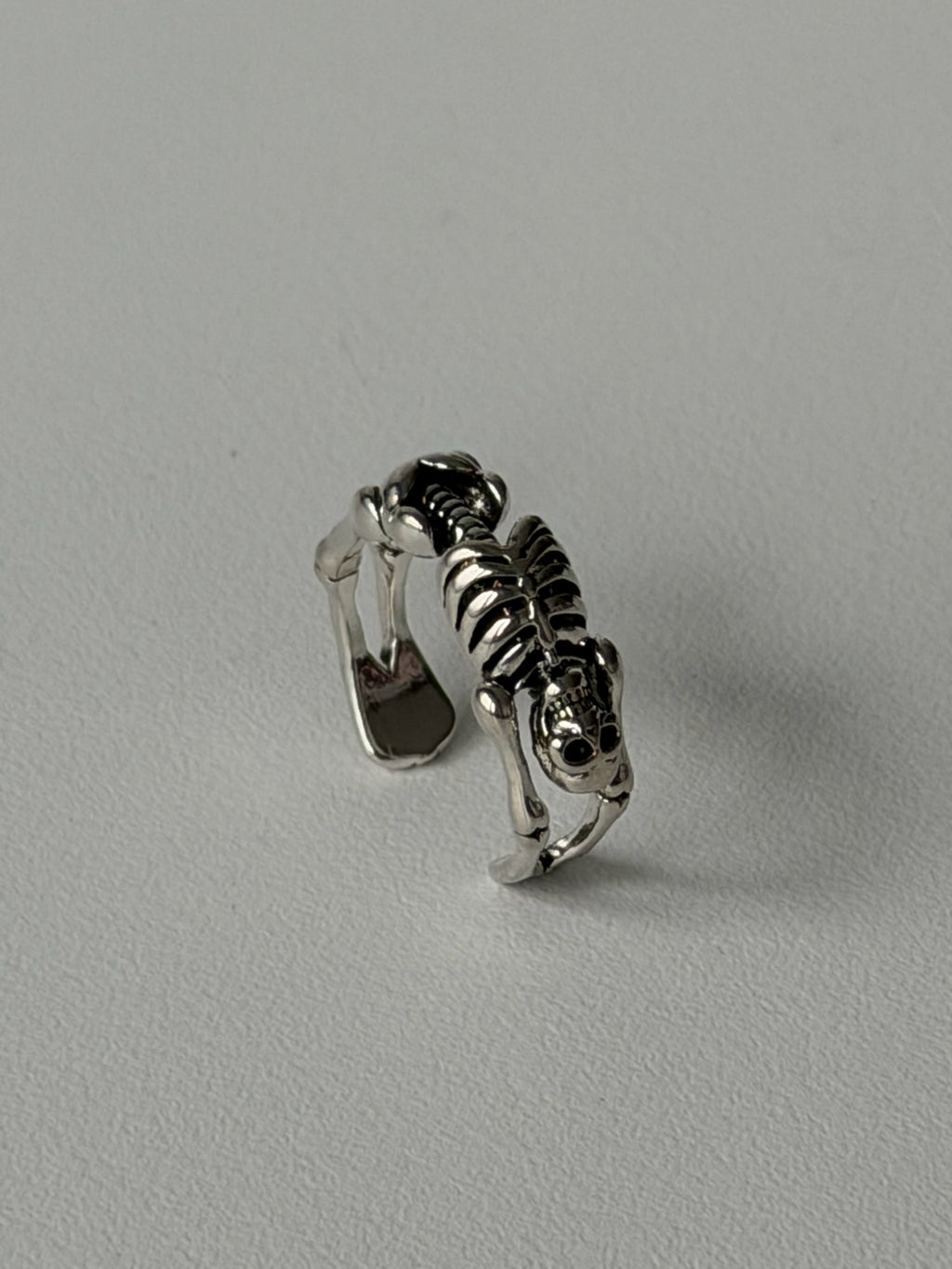Vintage Skeleton Ring – Adjustable Silver Punk Gothic Bone Ring