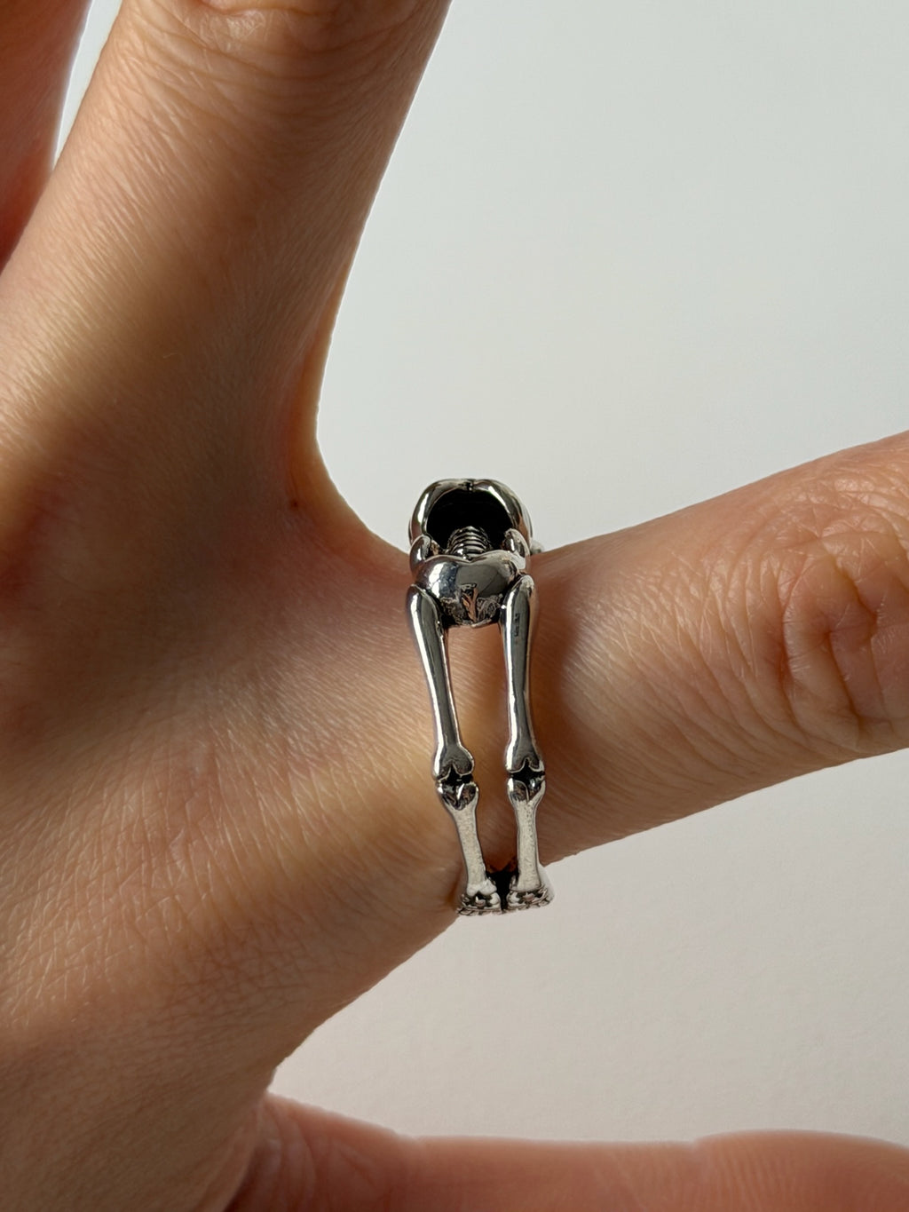Vintage Skeleton Ring – Adjustable Silver Punk Gothic Bone Ring