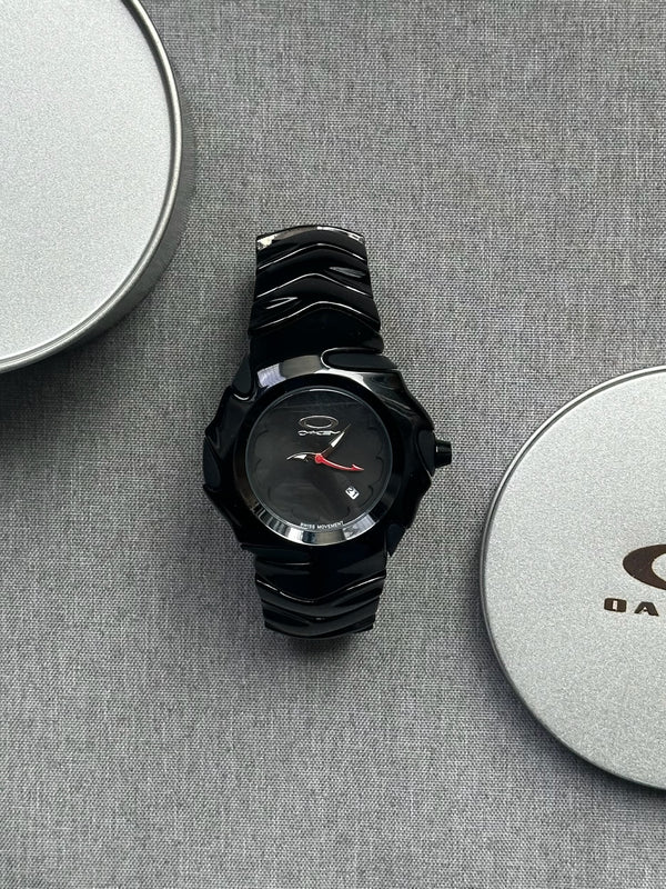 Oakley Time Tank Watch – Black dial Black SHINY Stainless Steel, Swiss Movement, Collectible Men’s Watch