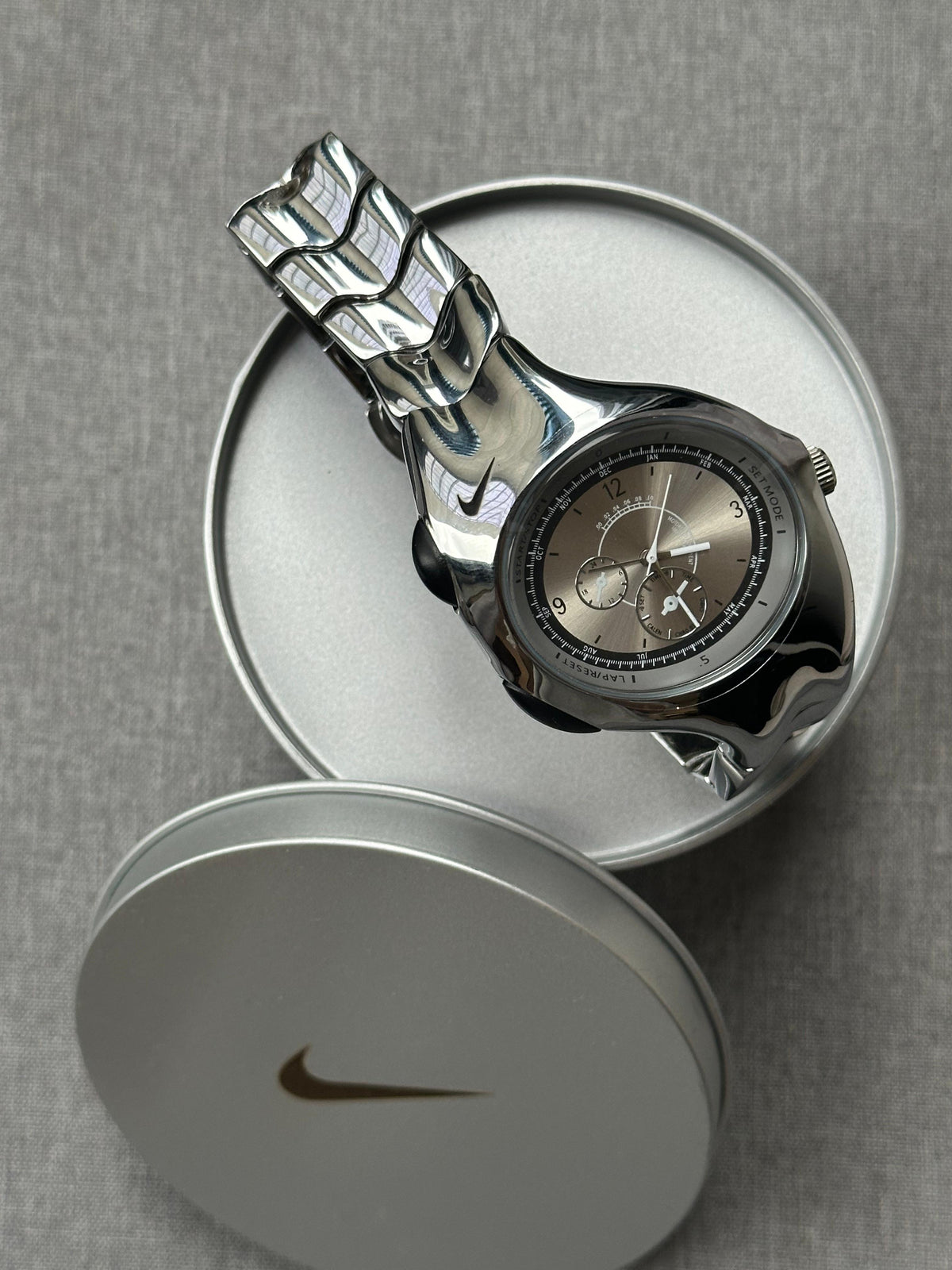 Nike Triax Chronograph Watch Silver on silver dial – Vintage Stainless ...