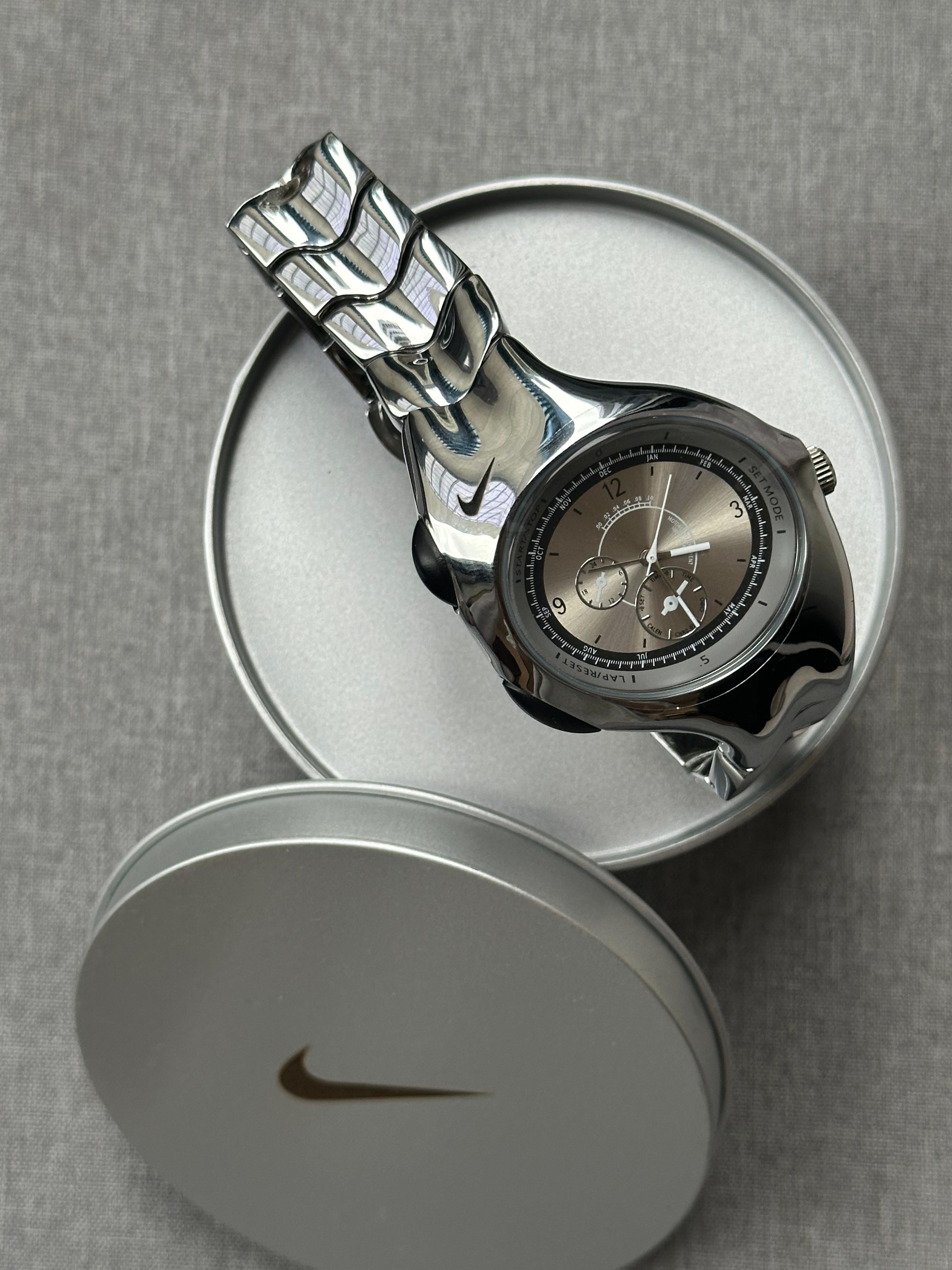 Nike Triax Chronograph Watch Silver on silver dial – Vintage Stainless Steel Sports Watch, Rare Collectible Timepiece