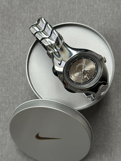 Nike Triax Chronograph Watch Silver on silver dial – Vintage Stainless Steel Sports Watch, Rare Collectible Timepiece