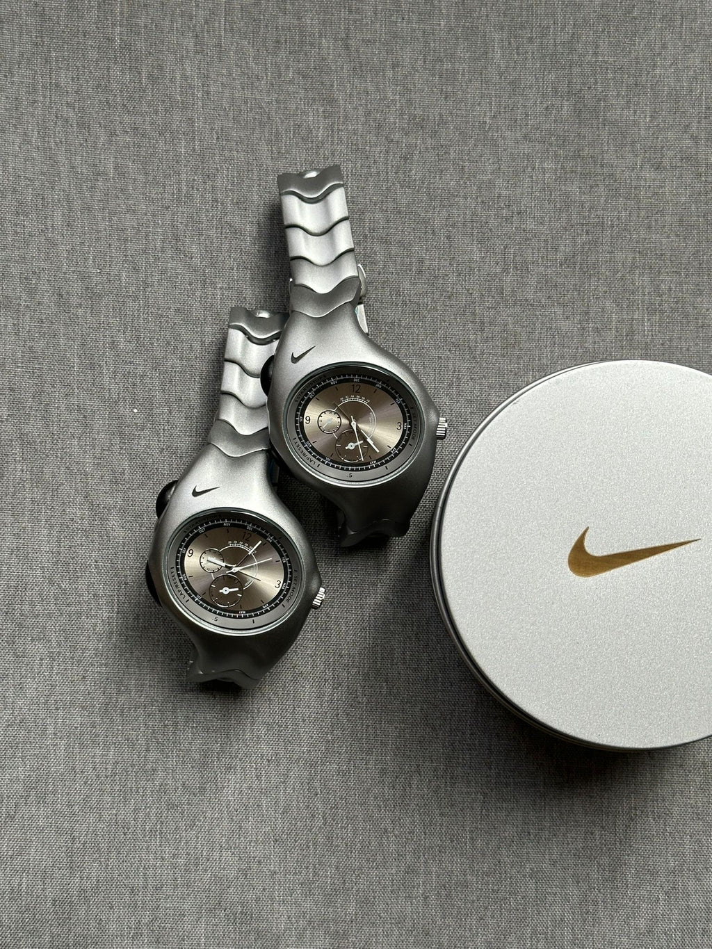 Nike Triax Chronograph Watch Matte Silver – Vintage Grey Stainless Steel Sports Watch, Rare Collectible Timepiece