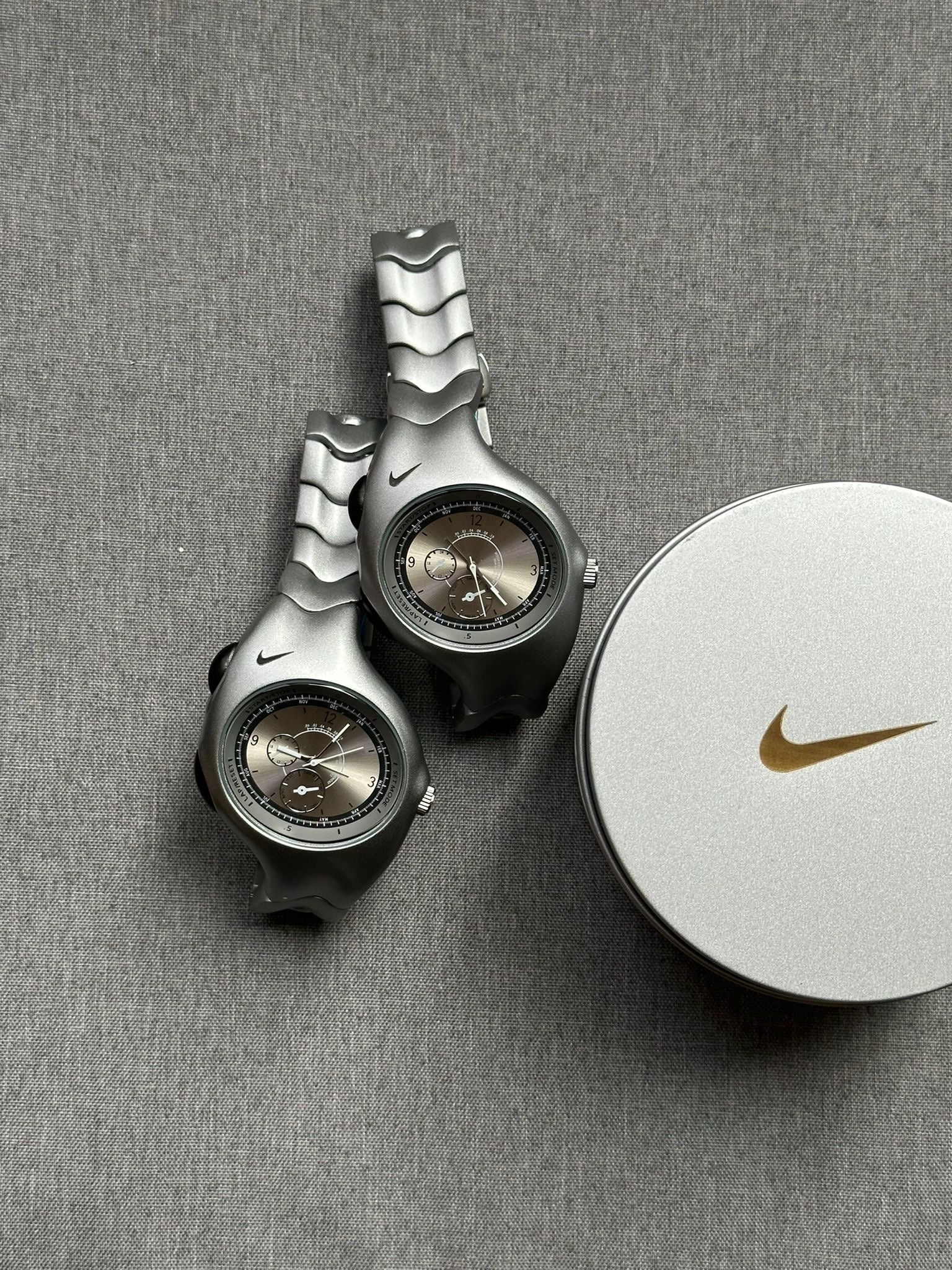 Nike Triax Chronograph Watch Matte Silver – Vintage Grey Stainless Steel Sports Watch, Rare Collectible Timepiece