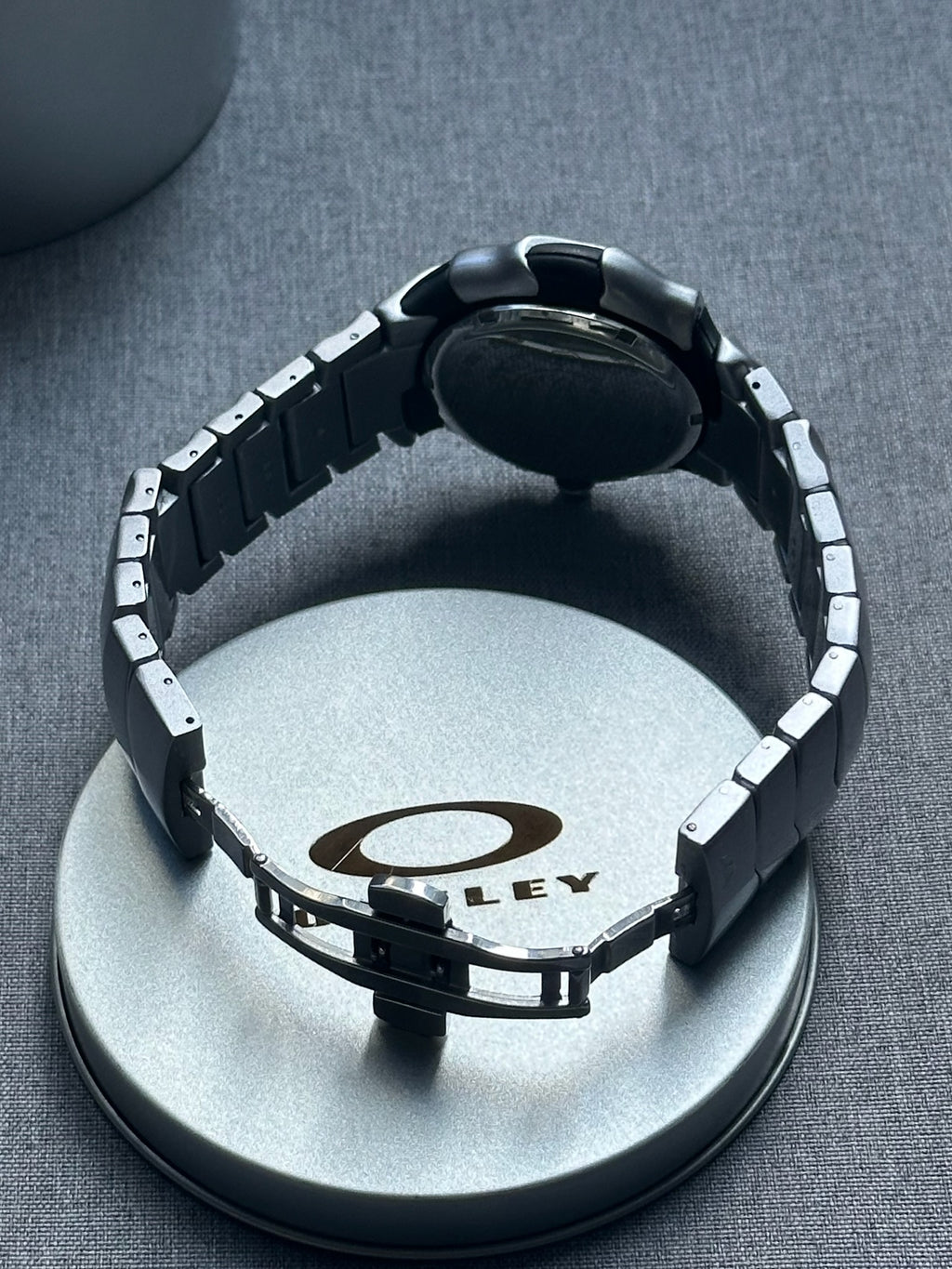 Oakley Blade Watch: Silver Brushed Stainless Steel with Red Dial, Swiss Movement