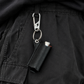 Black Leather Lighter Holder Keychain – Industrial Metal Clip Utility Accessory