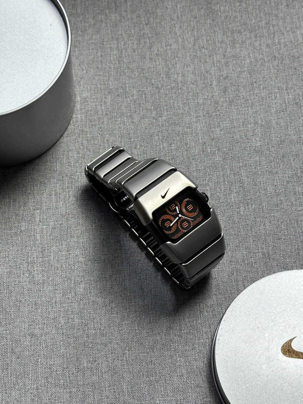 Nike D-Line Satin Silver Analogue Watch with Orange Dial | Rare Collectible | Unisex Retro Sports Timepiece