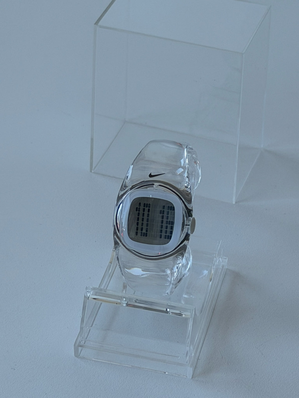 Nike Presto Digital Watch – Transparent Clear / Silver | Y2K Futuristic Cuff Watch