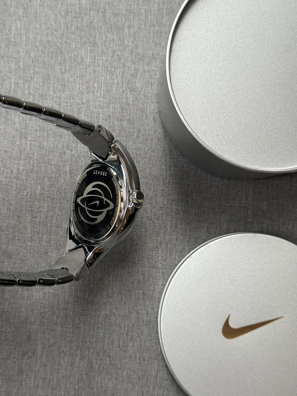 Nike Triax Chronograph Watch Shiny Silver with black yellow dial – Vintage Grey Stainless Steel Sports Watch, Rare Collectible Timepiece