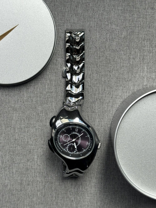 Nike Triax Chronograph Watch Silver with Dark Blue Dial – Vintage Stainless Steel Sports Watch, Rare Collectible Timepiece