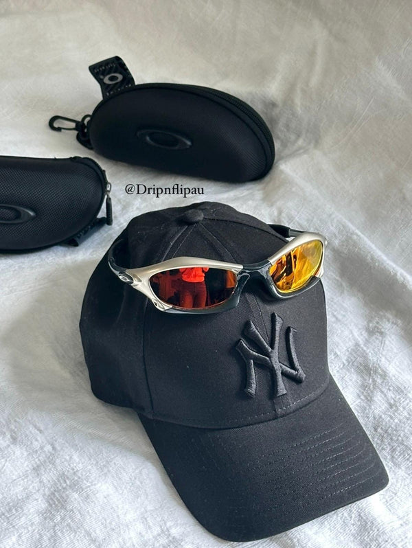 Vintage Oakley Sunglasses: Silver Frame, Fire Iridium Lenses with Case