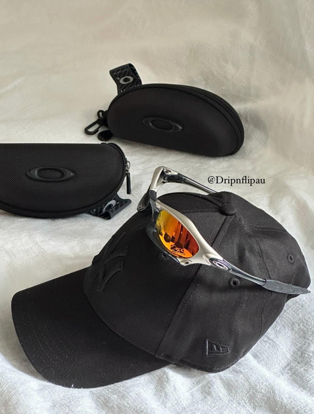 Vintage Oakley Sunglasses: Silver Frame, Fire Iridium Lenses with Case