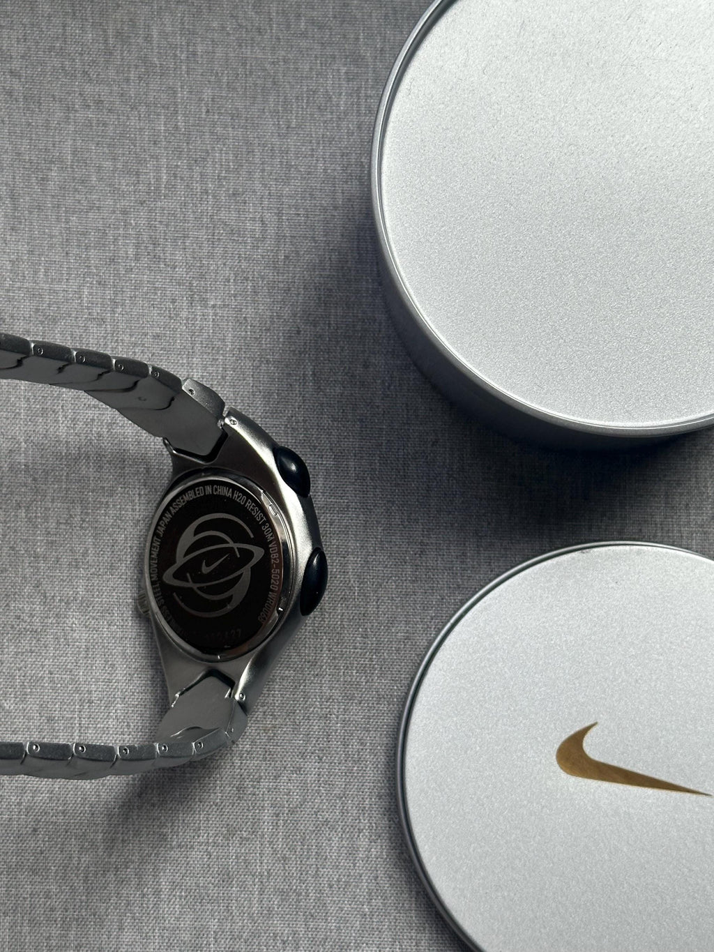 Nike Triax Chronograph Watch Matte Silver with Black Blue Dial – Vintage Grey Stainless Steel Sports Watch, Rare Collectible Timepiece