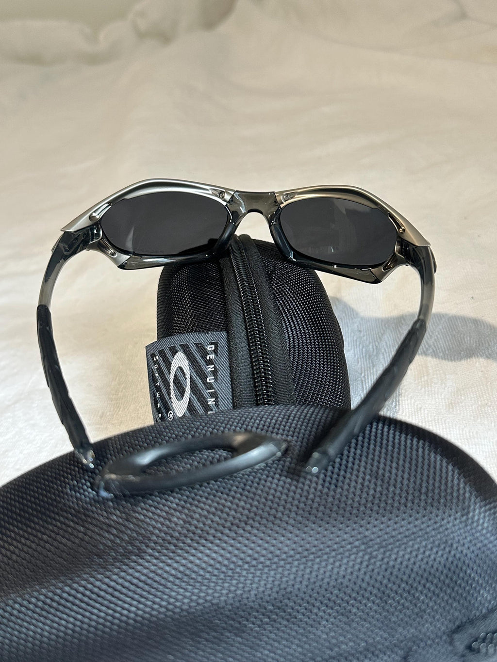 Vintage Oakley Sunglasses: Polished SILVER Frame, Black Lenses - Vintage Collectible