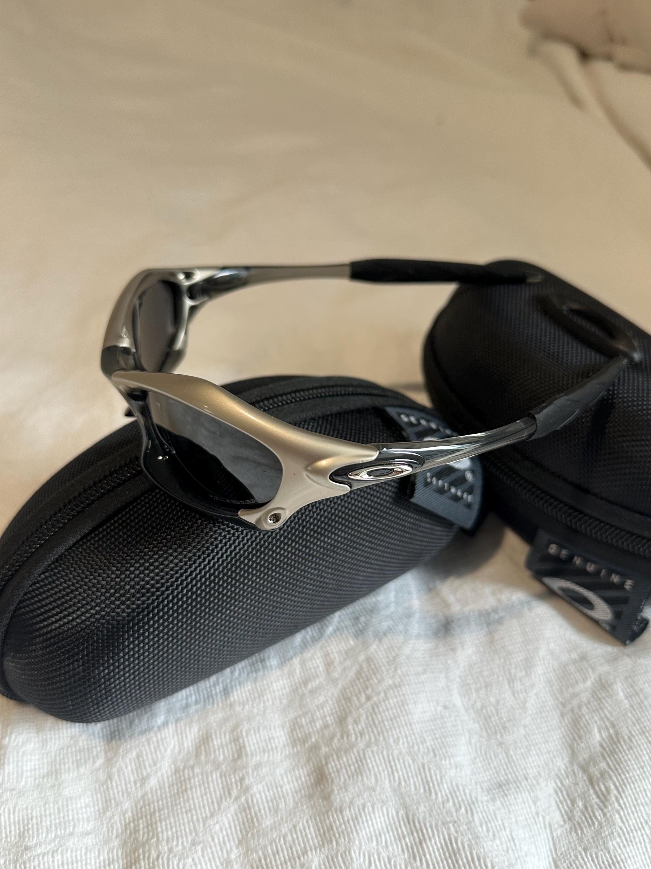 Vintage Oakley Sunglasses: Polished SILVER Frame, Black Lenses - Vintage Collectible