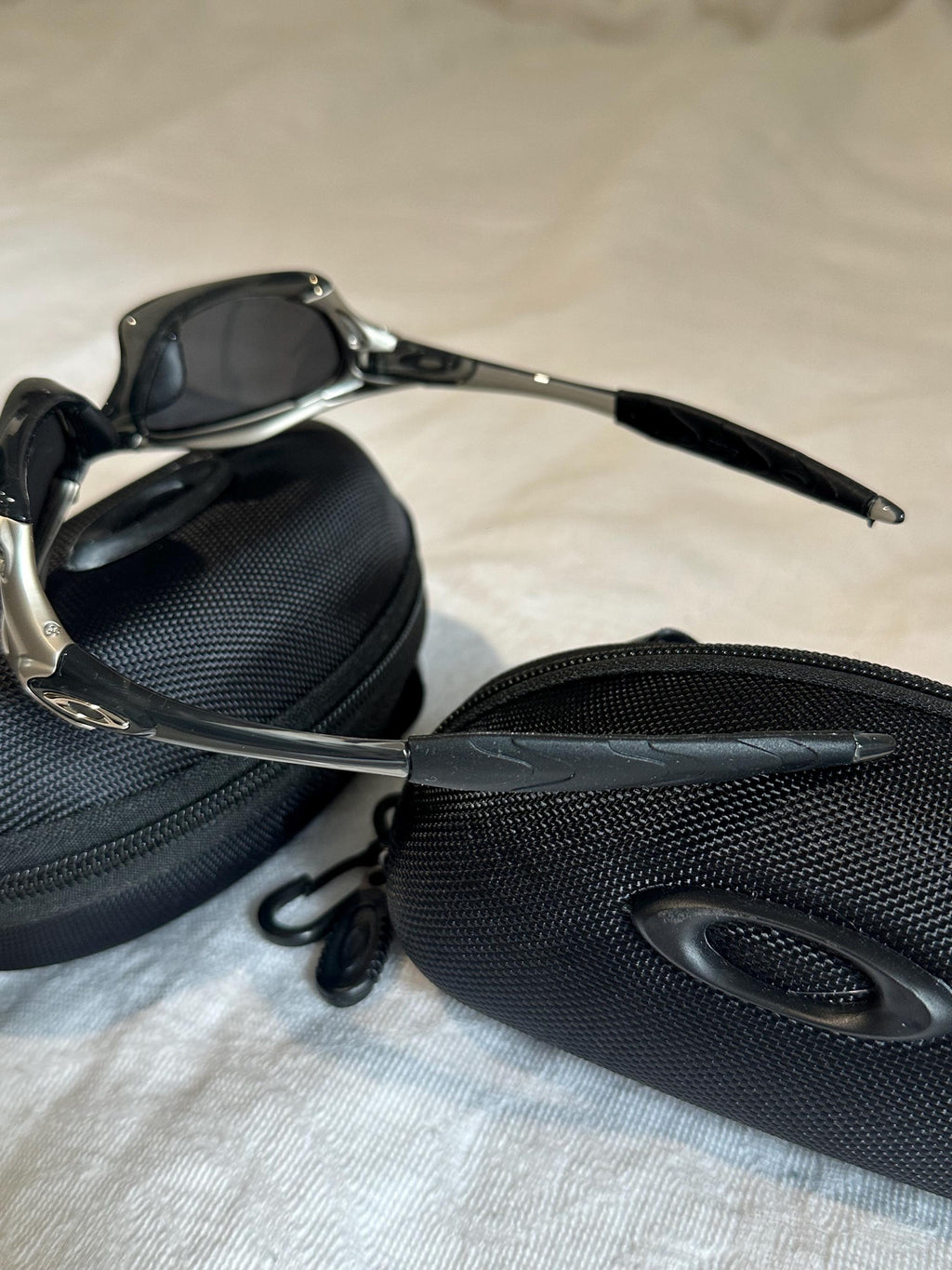 Vintage Oakley Sunglasses: Polished SILVER Frame, Black Lenses - Vintage Collectible