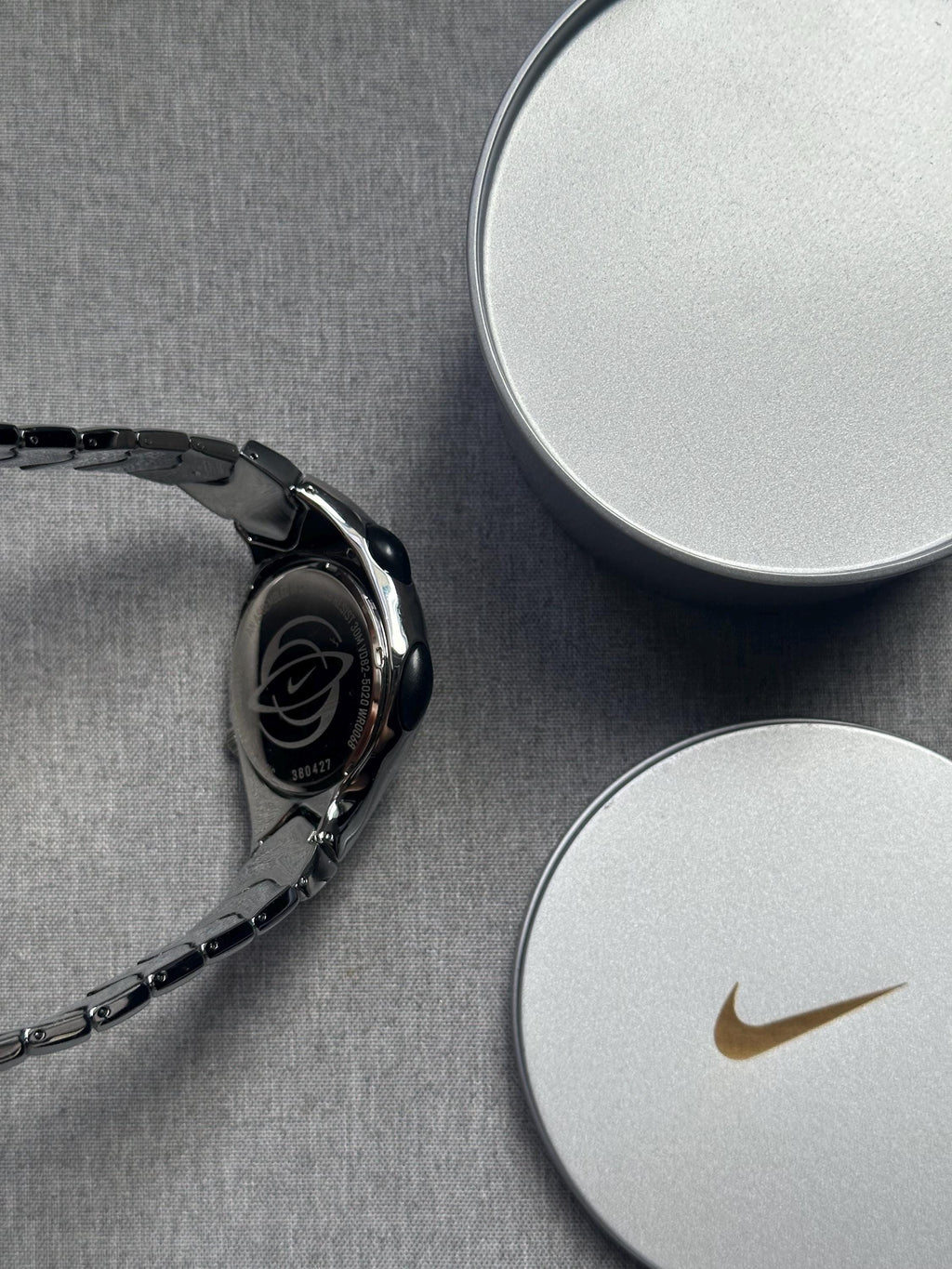 Nike Triax Chronograph Watch Silver Red Dial – Vintage Stainless Steel Sports Watch, Rare Collectible Timepiece