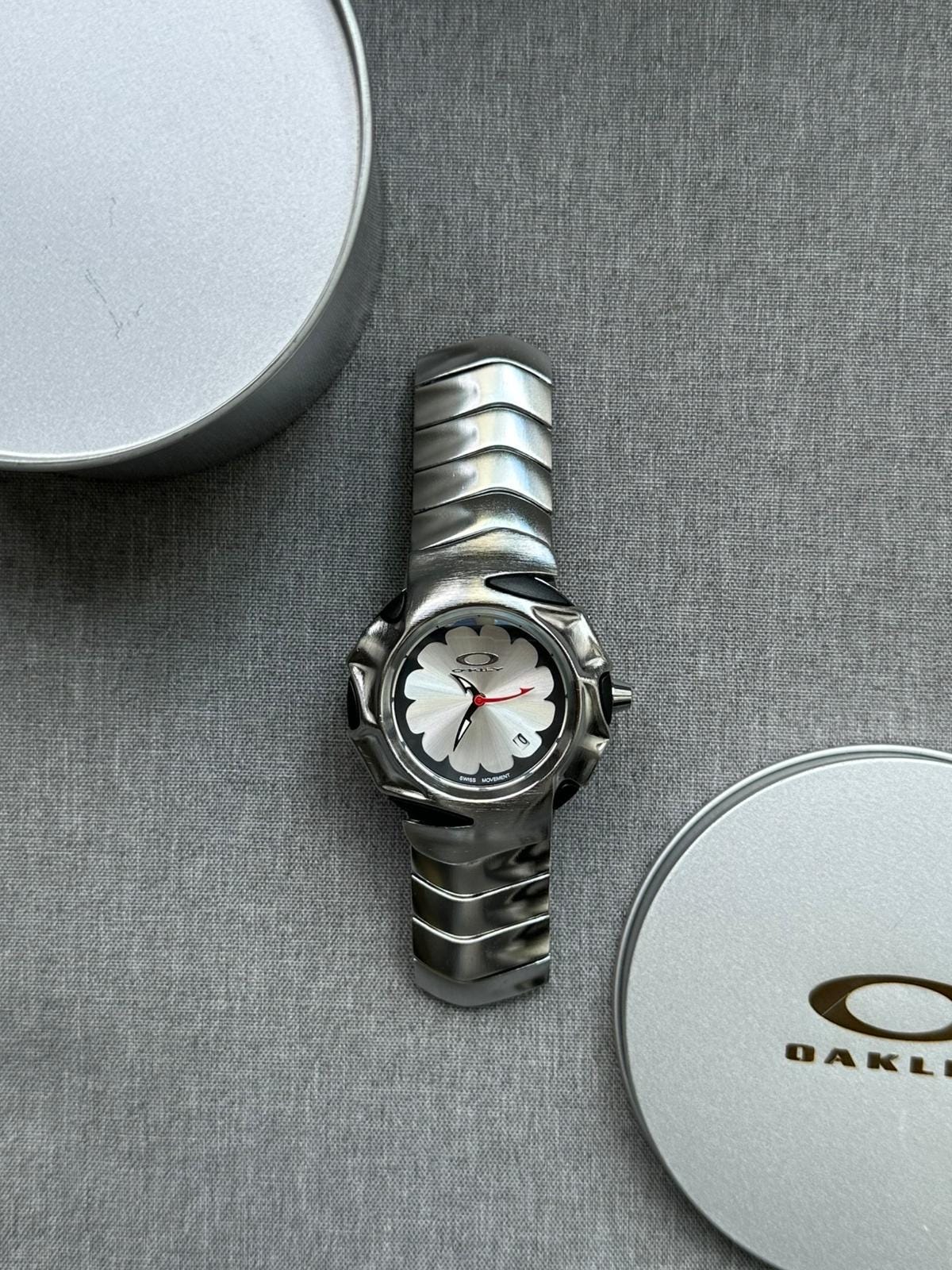 Oakley Time Tank Watch – White Dial Silver MATTE Stainless Steel, Swiss Movement, Collectible Men’s Watch